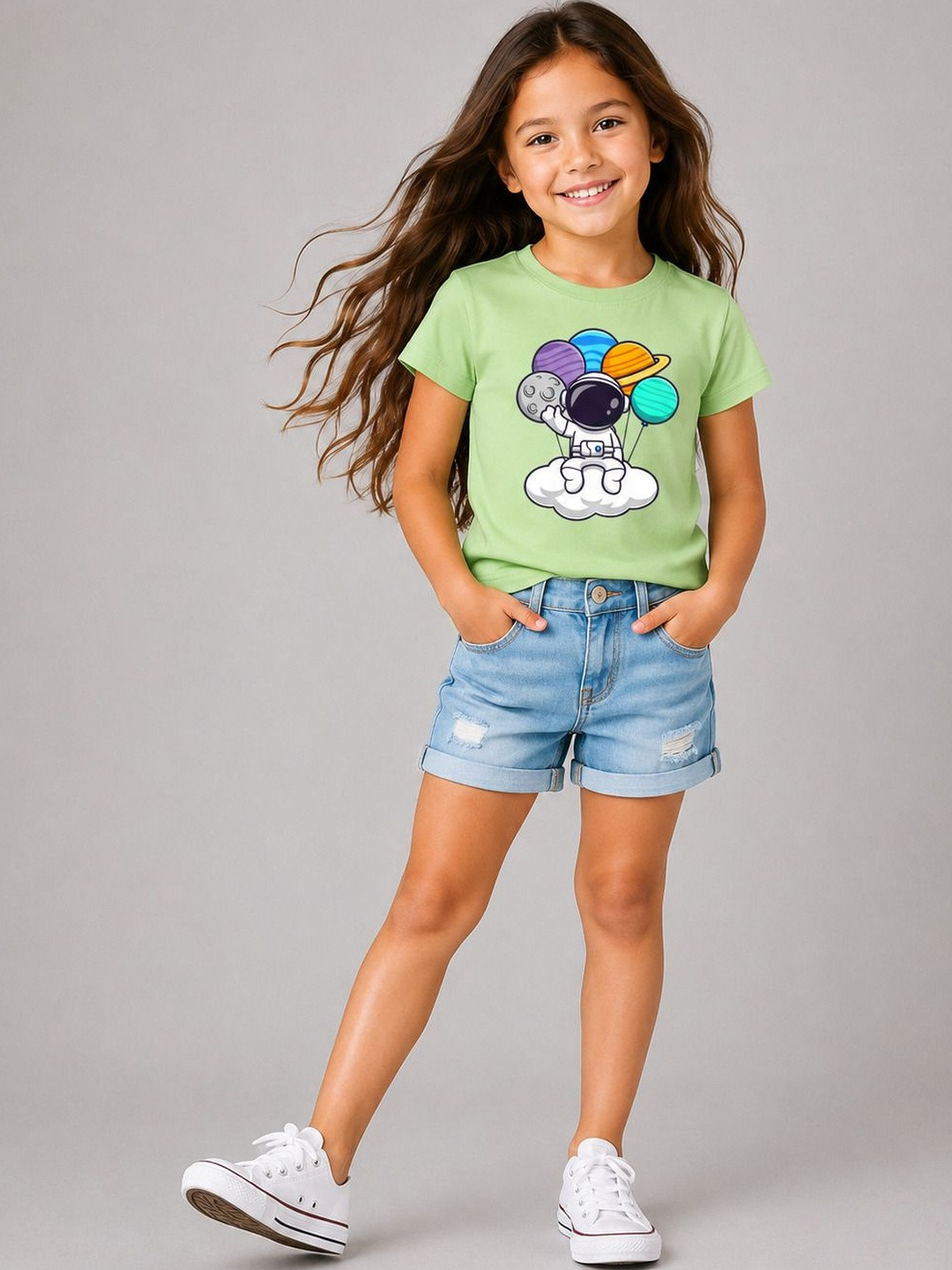 misbis Girls Space Casual Printed Pure Cotton T-shirt