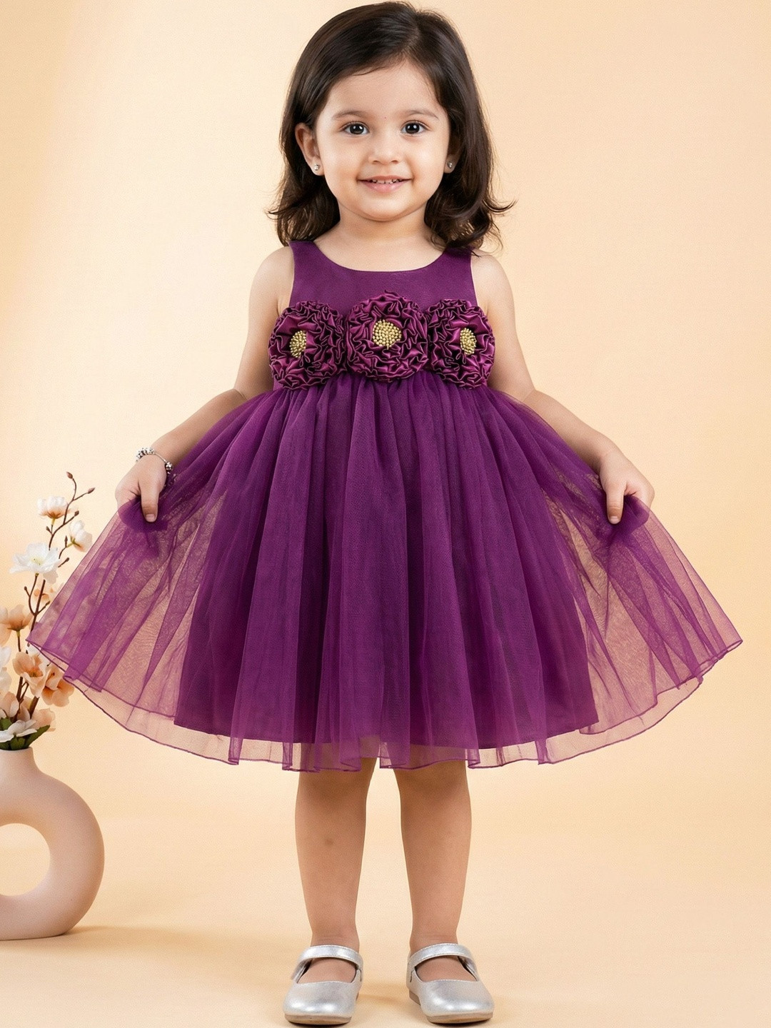 STANWELLS KIDS Floral Ruffled Net Fit & Flare Dress