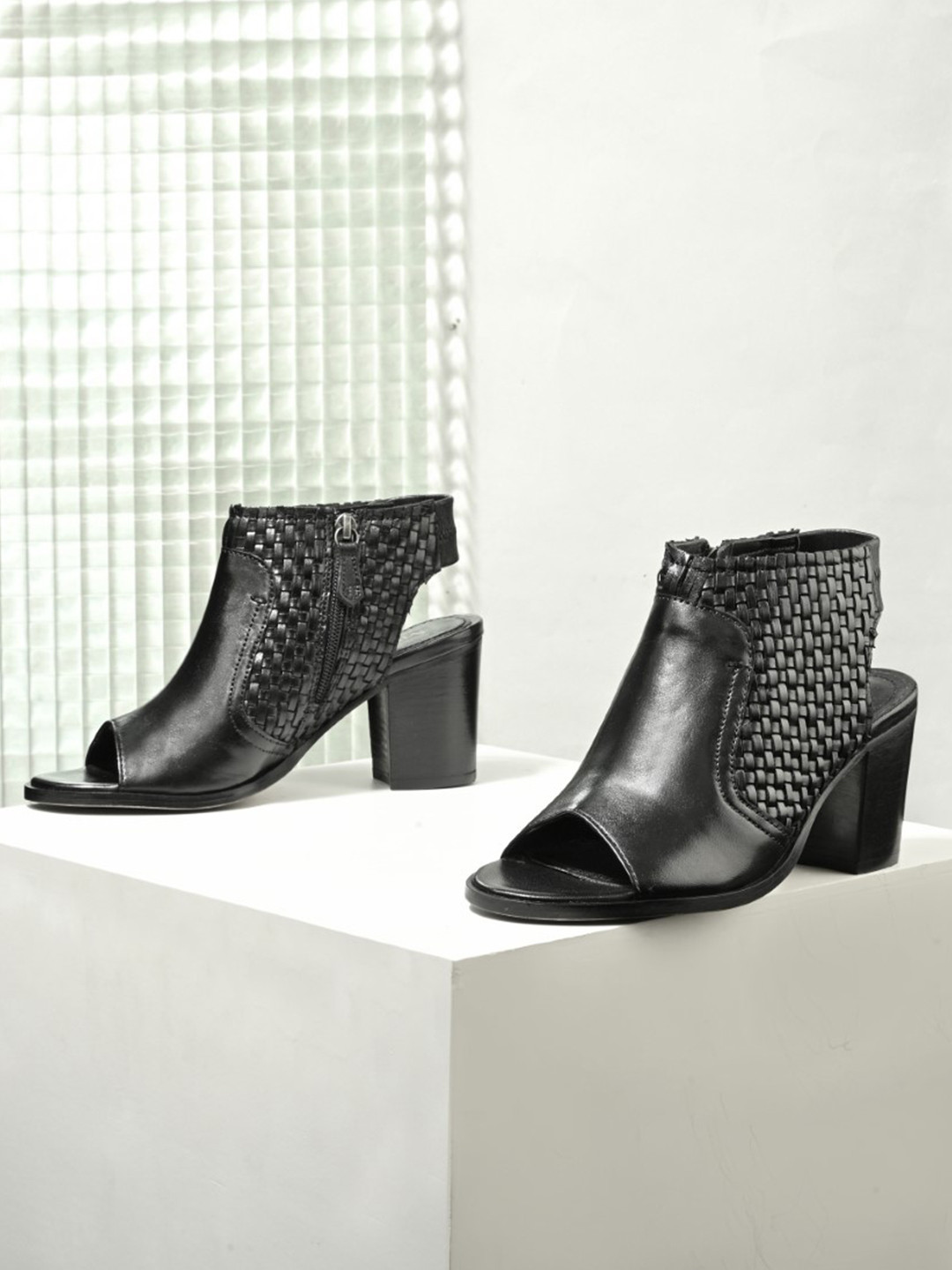 MIORAH Women Trenza Peep-Toe Block Heel Booties Comfrot Footed