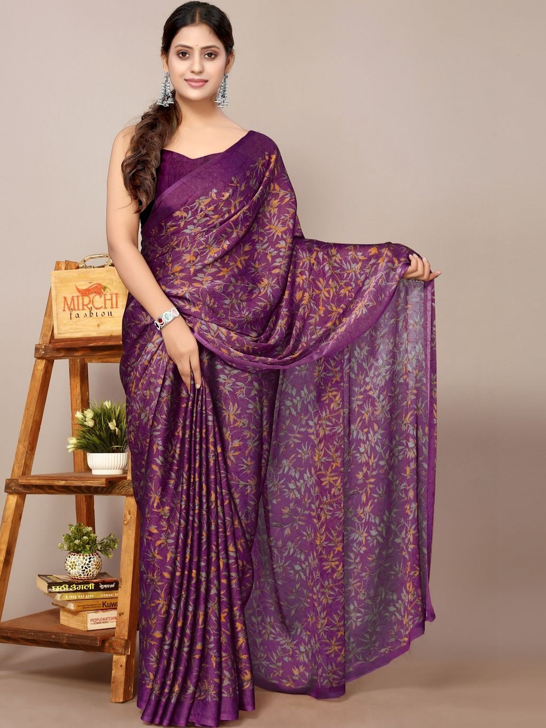 KALINI Floral Poly Chiffon Saree
