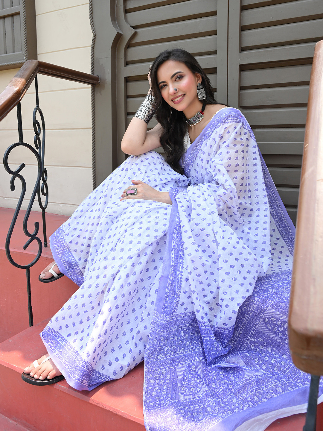 RATAN Women Pure Cotton Printed Mulmul Saree Without Blouse Piece