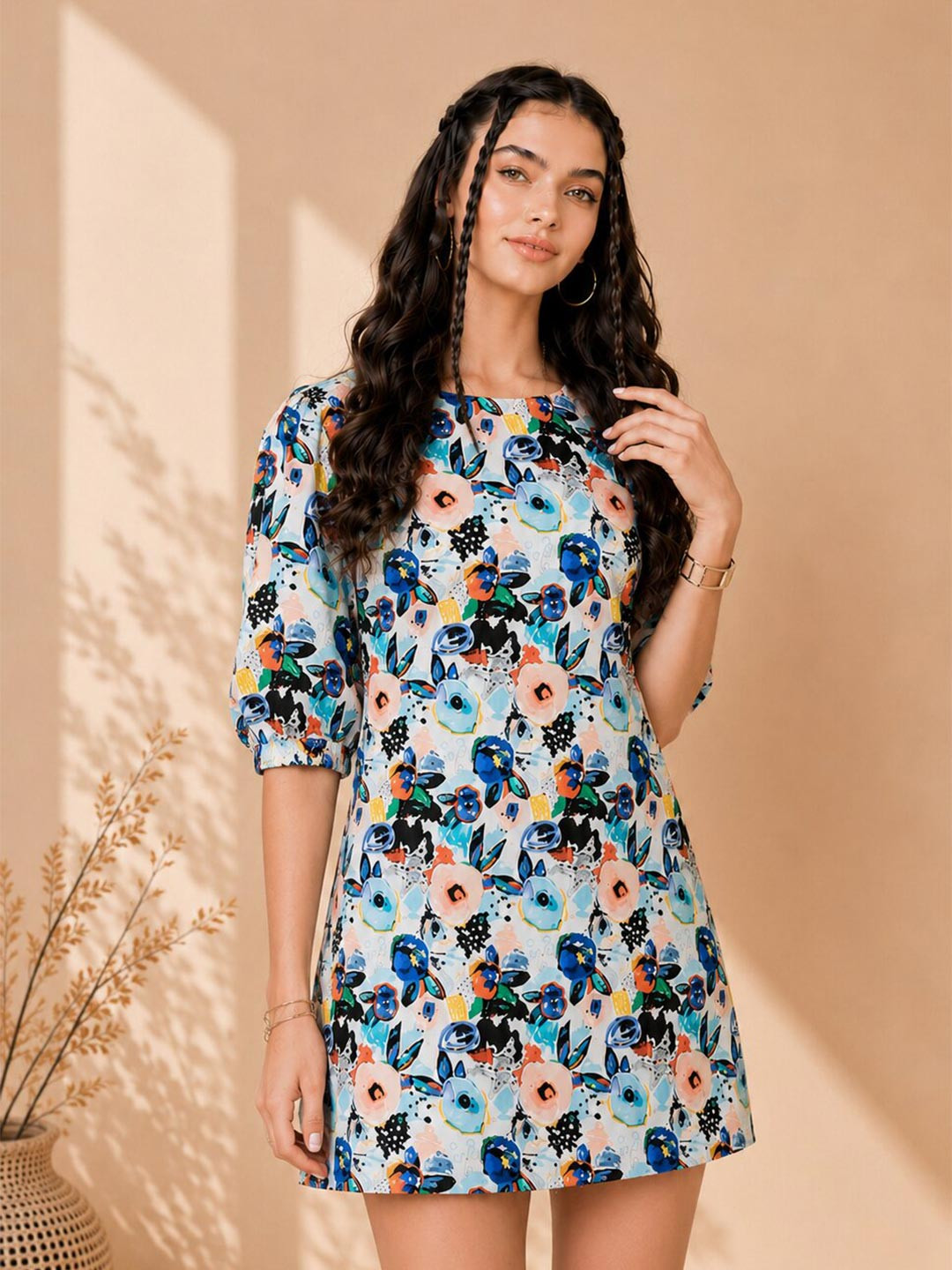 The Dry State Multicoloured Floral A-Line Mini Dress