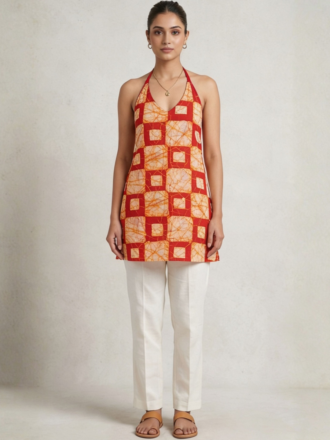 Feelit Fashions Printed Halter Neck Pure Cotton Kurti