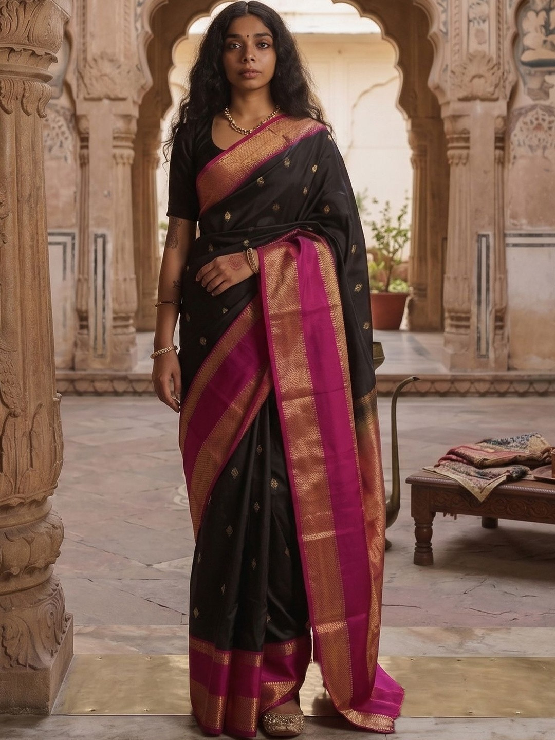 Anjaneya Sarees Woven Design Silk Blend Handloom Banarasi Saree