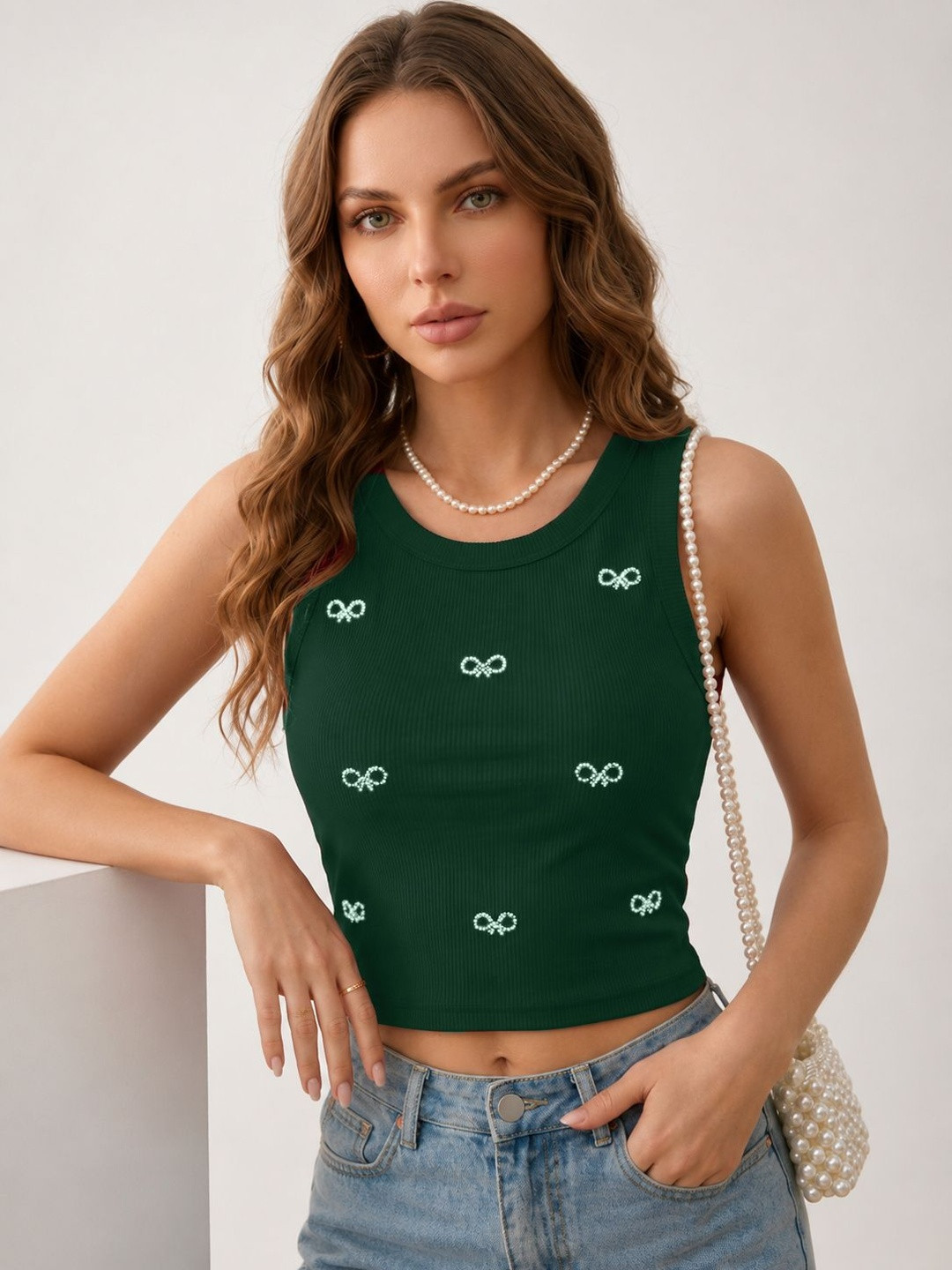 Tivante Embellished Tank Crop Top