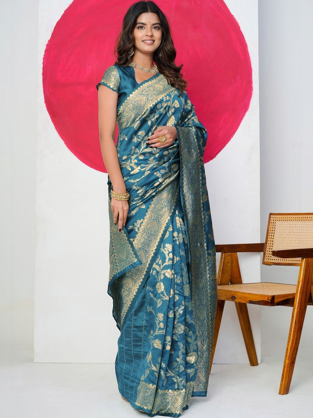 Subham Ethnic Motif Zari Woven Saree with Blouse