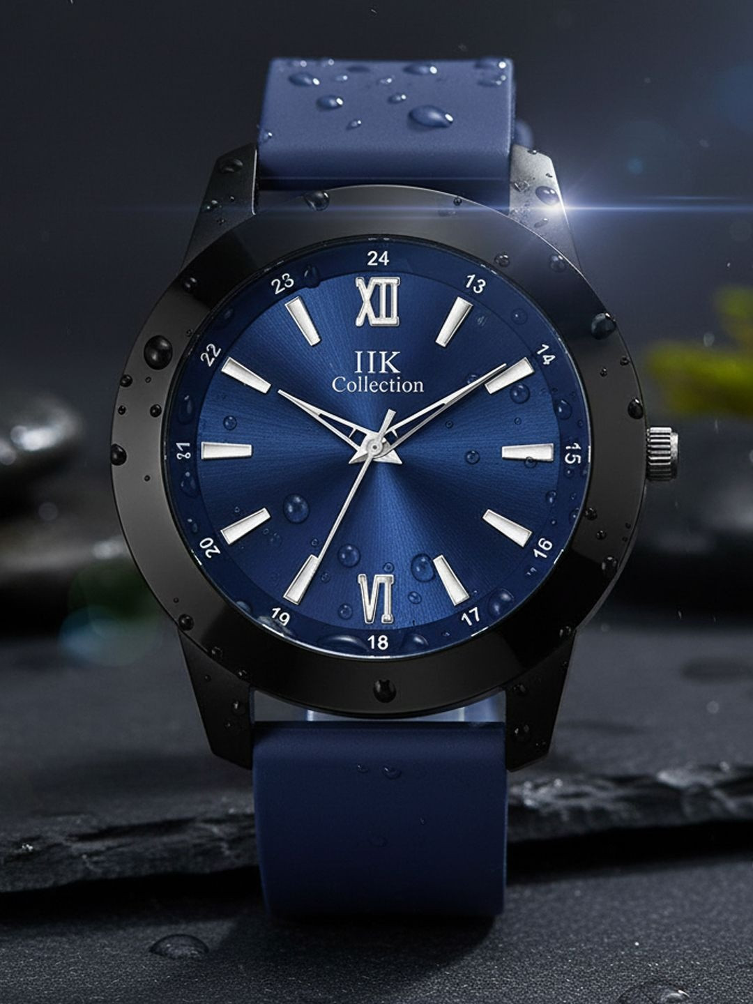 IIK COLLECTION Men Blue Round Dial Adjustable Flexible Silicon Strap Watch