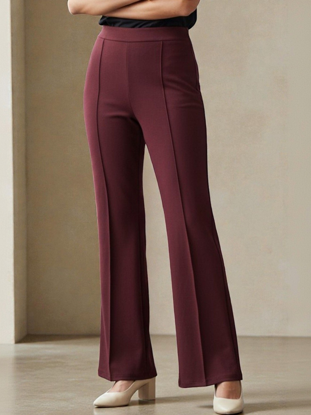 FUBACK Women Relaxed Straight Leg High-Rise Trousers