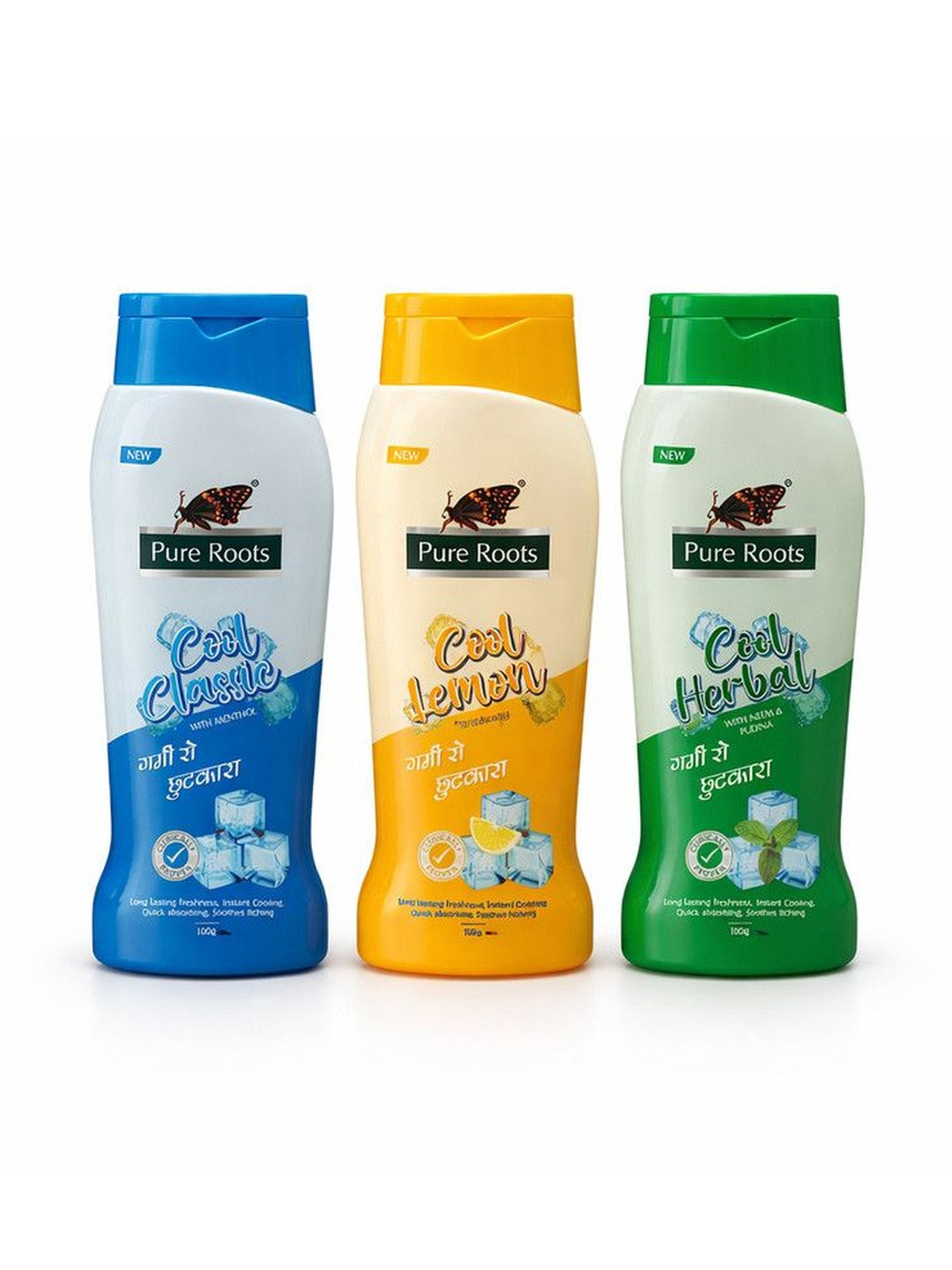 pure roots Set Of 3 Cool Classic Cool Lemon Cool Herbal Talcum Powder - 100 g Each