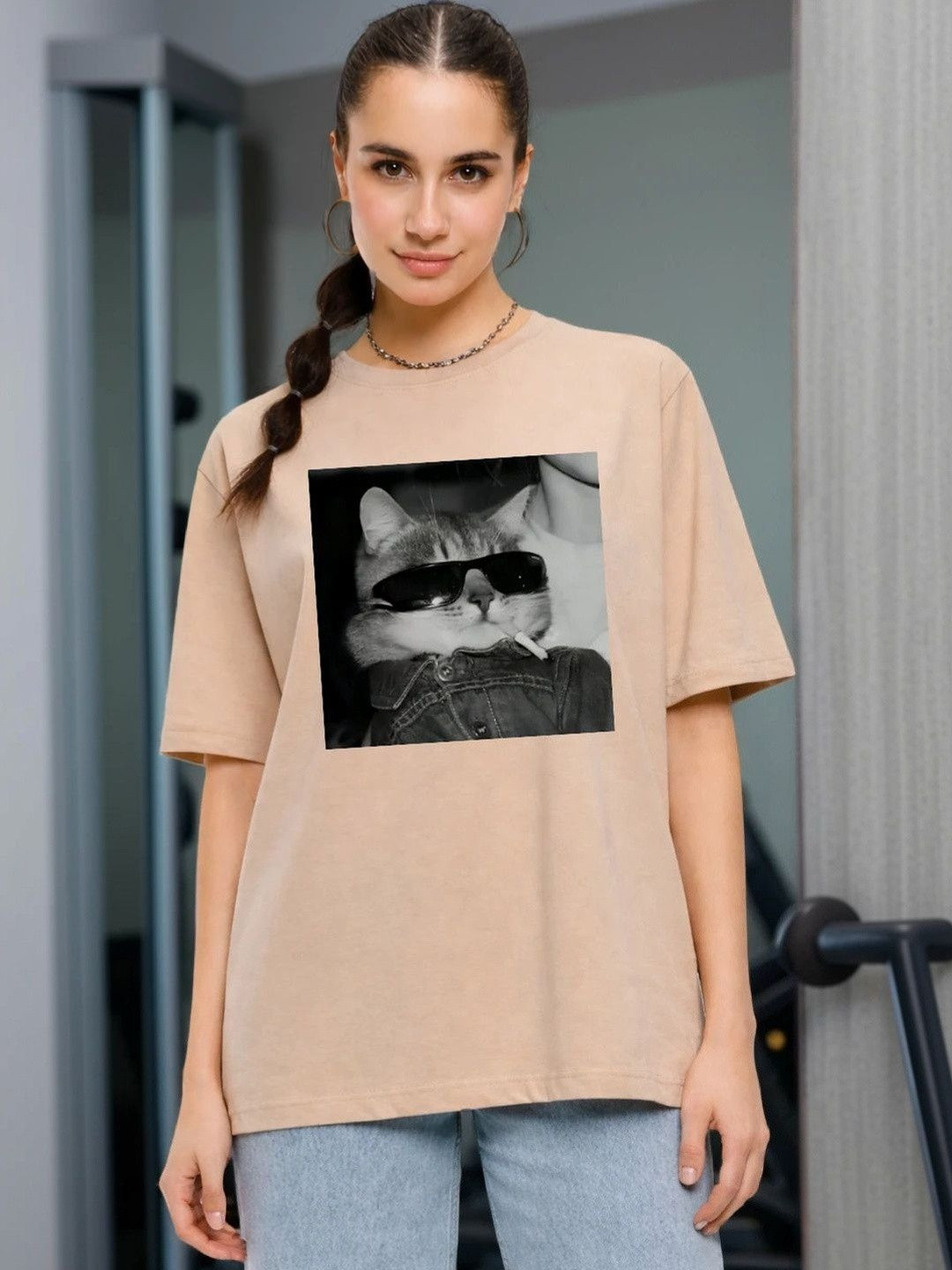 BELTLY Women Printed Drop-Shoulder Sleeves T-shirt