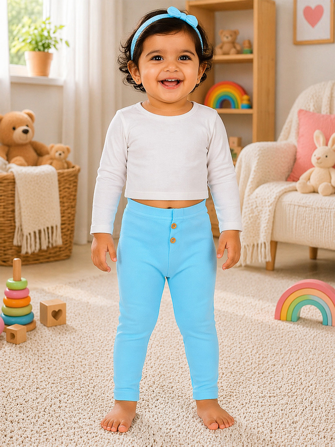Bodycare Kids Girls Cotton Solid Mid-Rise Legging Regular Fit Inner Elastic Track Pants