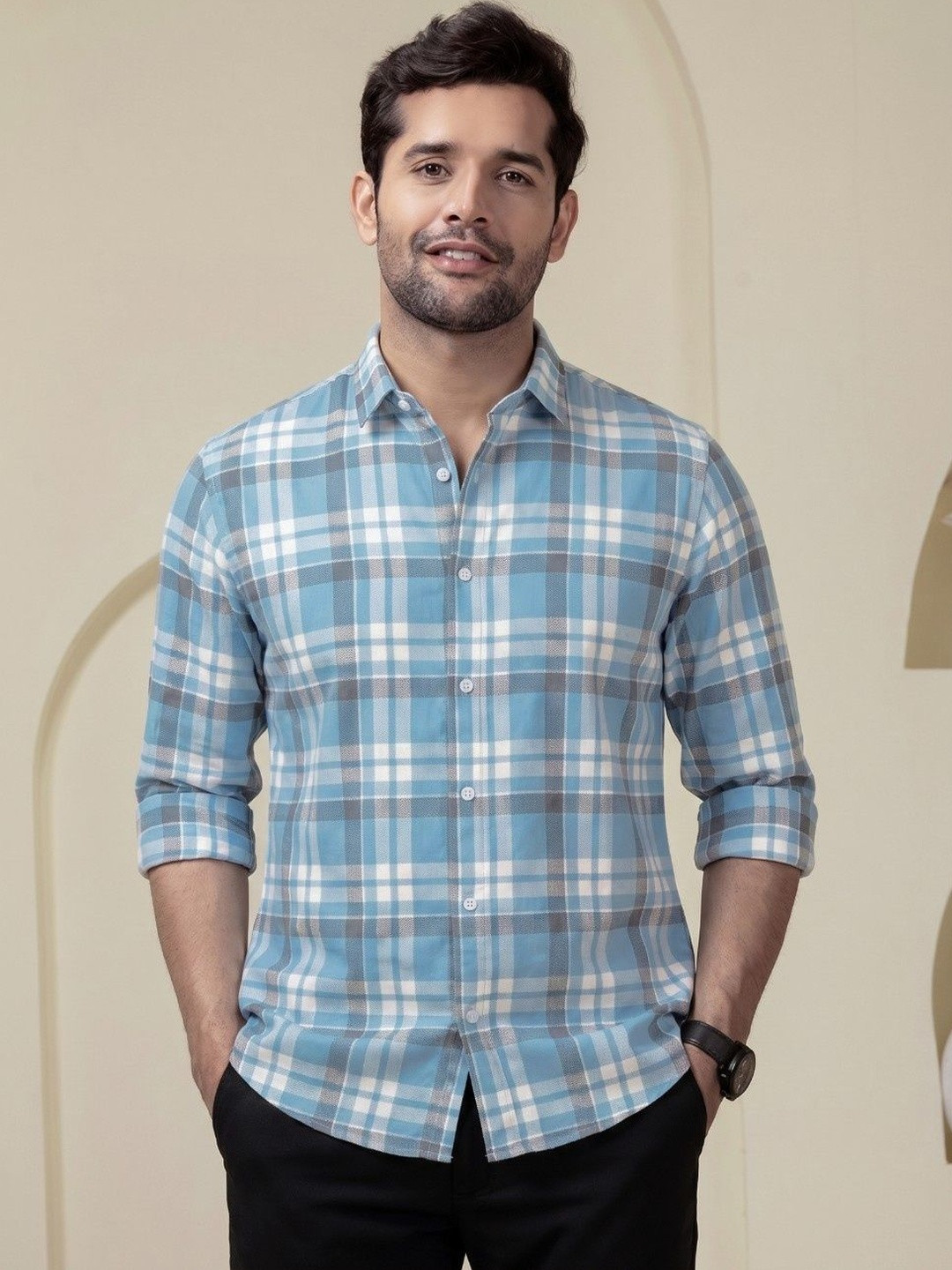 CHARLOTTE GRACIOUS Men Comfort Slim Fit Checked Casual Shirt