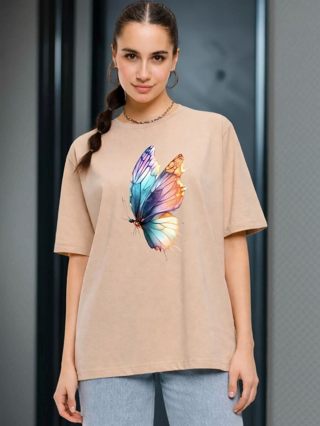 BELTLY Women Printed Drop-Shoulder Sleeves T-shirt