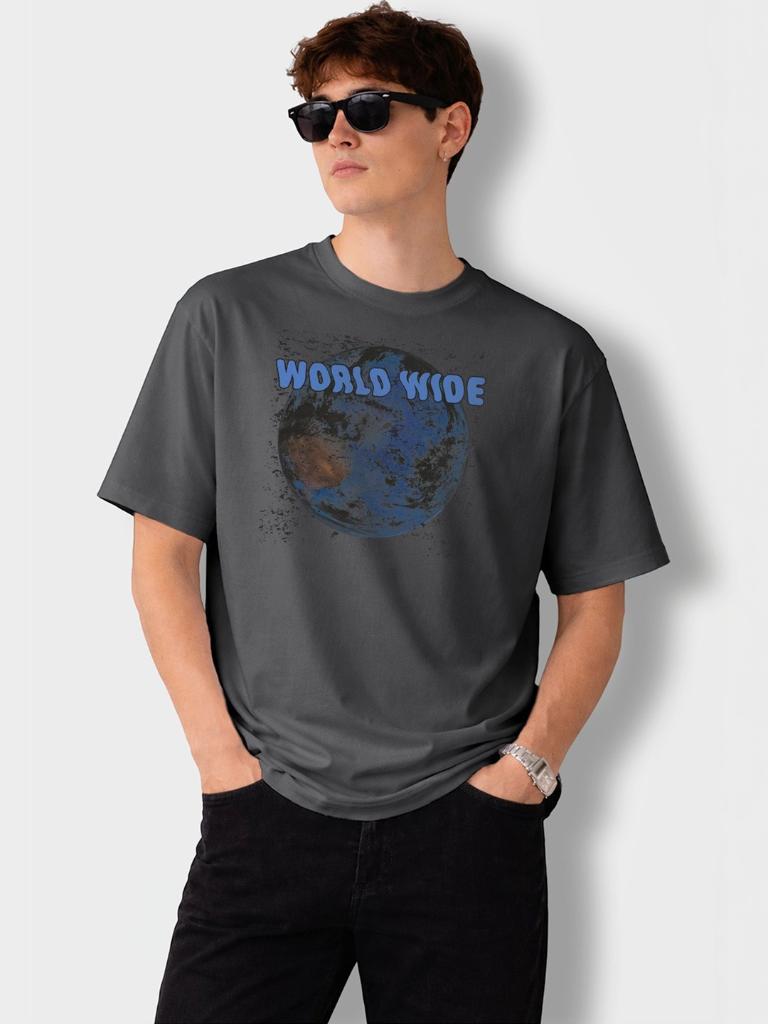 The Roadster Lifestyle Co Printed Cotton Round Neck Oversized Tshirt