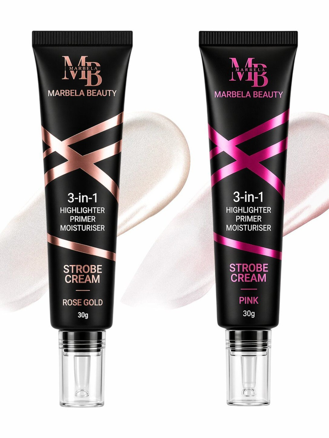 Marbela Set of 2 Strobe Cream For Face - 30 g Each - Rose Gold & Pink