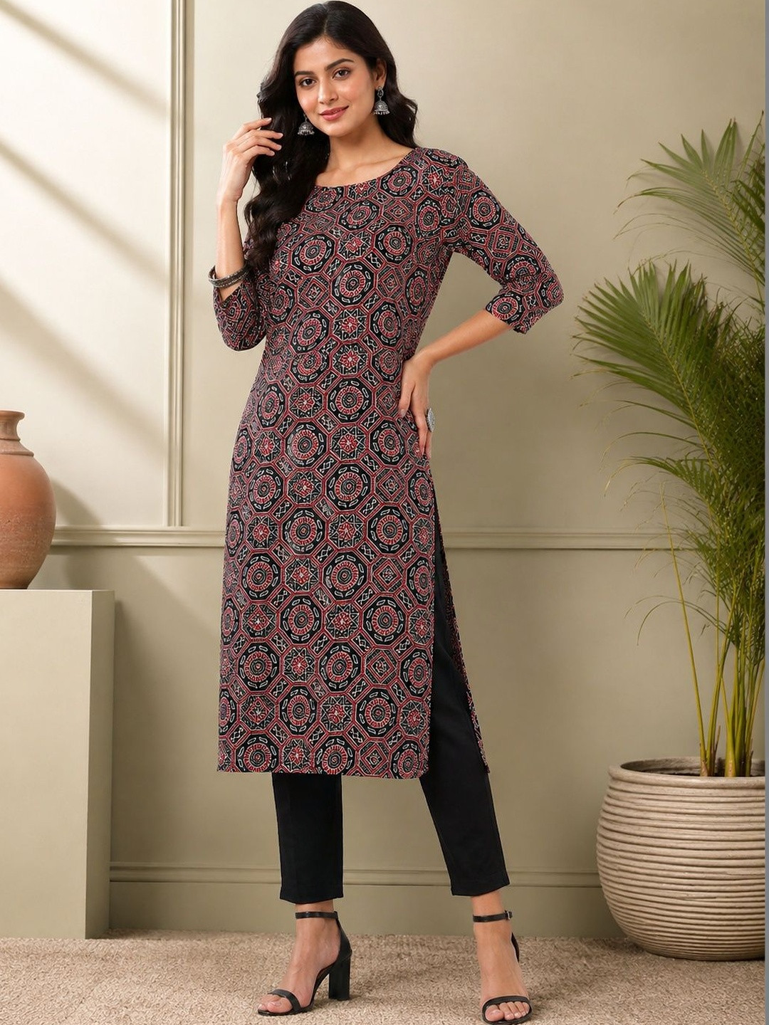JANKHANA Women Ethnic Motifs Printed Indie Prints Crepe Kurta
