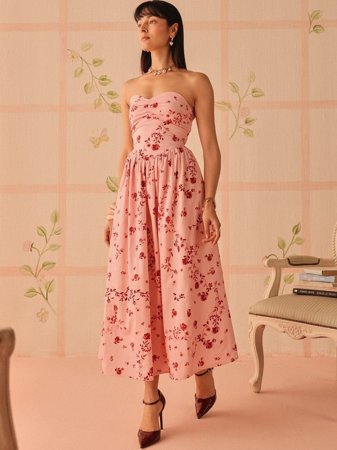 Sage by Mala Floral Print A-Line Midi Dress