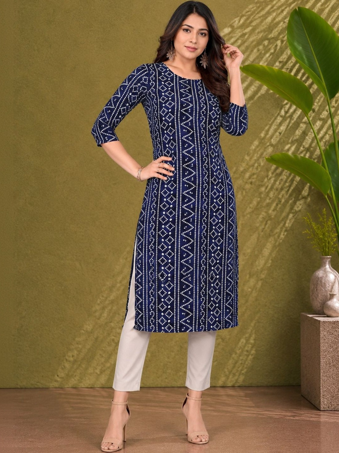 JANKHANA Women Bandhani Printed Crepe Kurta