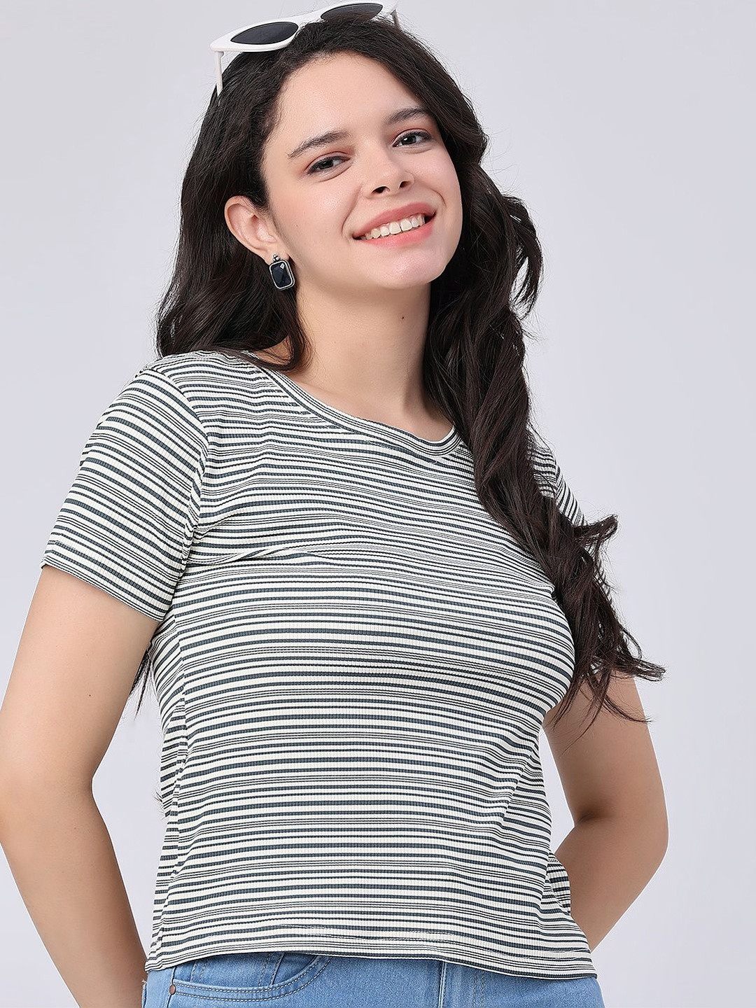V-Mart Women Striped T-shirt