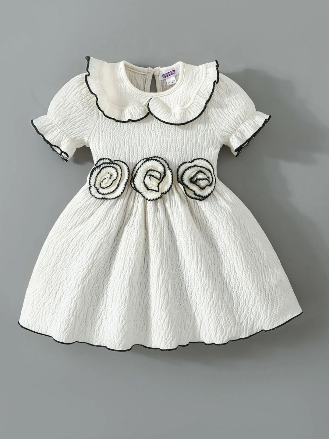 Hopscotch Rose Applique Puff Sleeves Dress