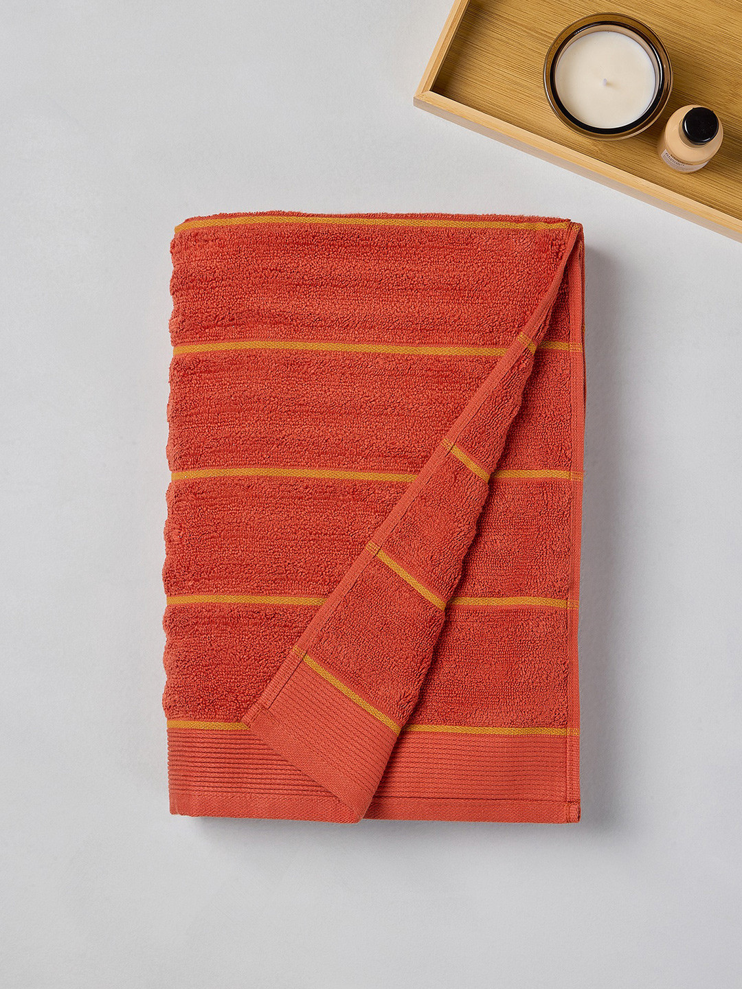 Himeya Red Striped Cotton 550GSM Super Soft Adult Regular Bath Towel-59x30In
