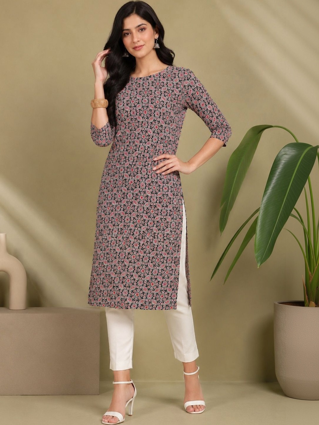 JANKHANA Women Ethnic Motifs Printed Indie Prints Crepe Kurta