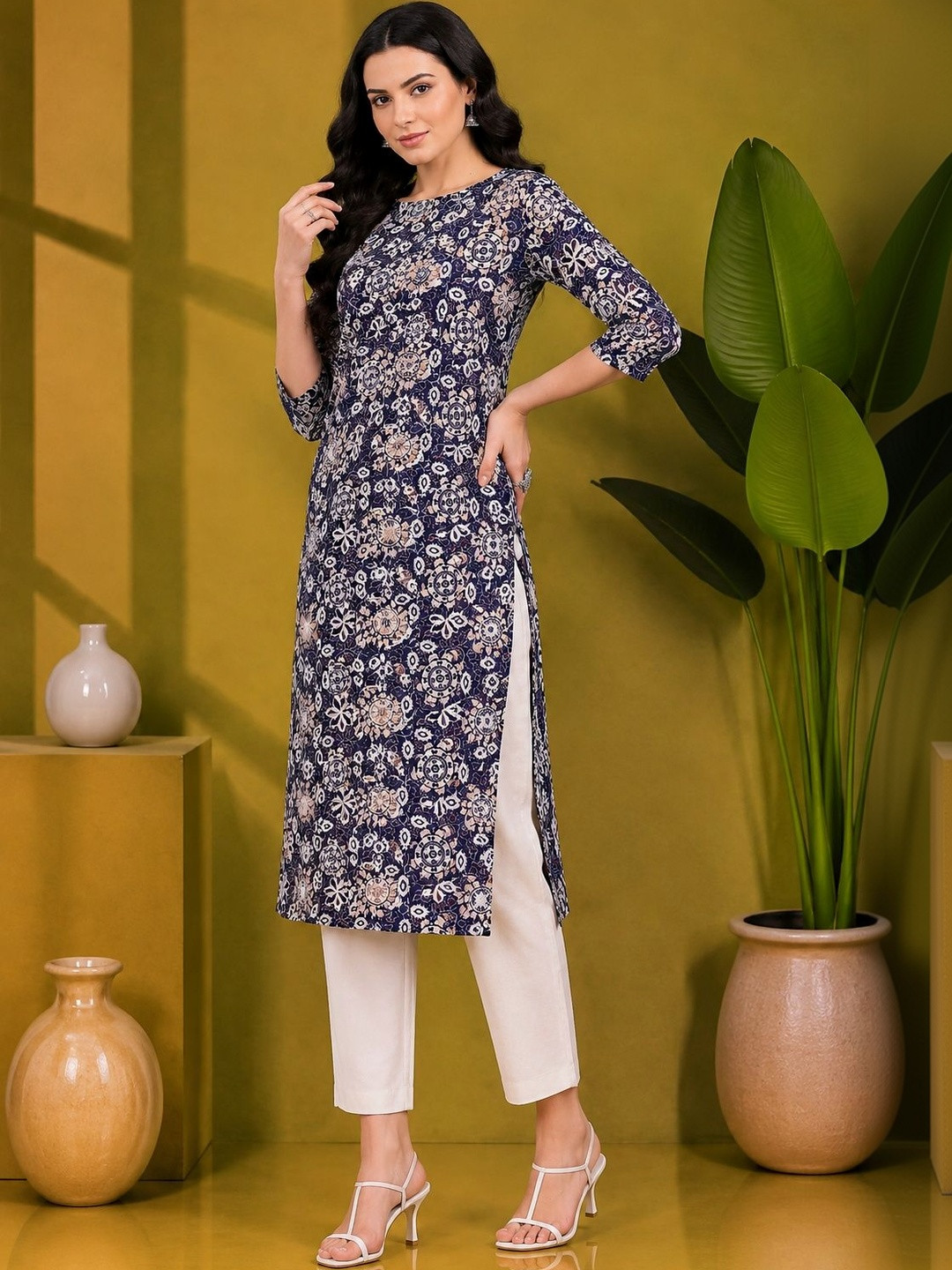 JANKHANA Women Ethnic Motifs Printed Indie Prints Crepe Kurta
