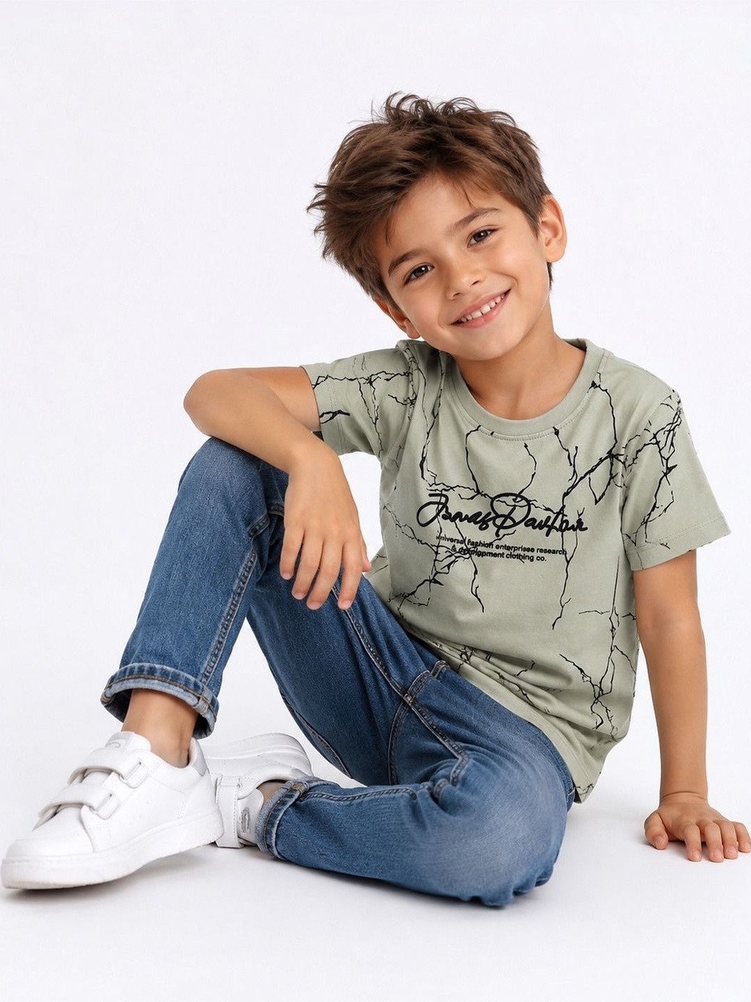 Ginie Boys Typography Printed Round Neck Cotton T-shirt