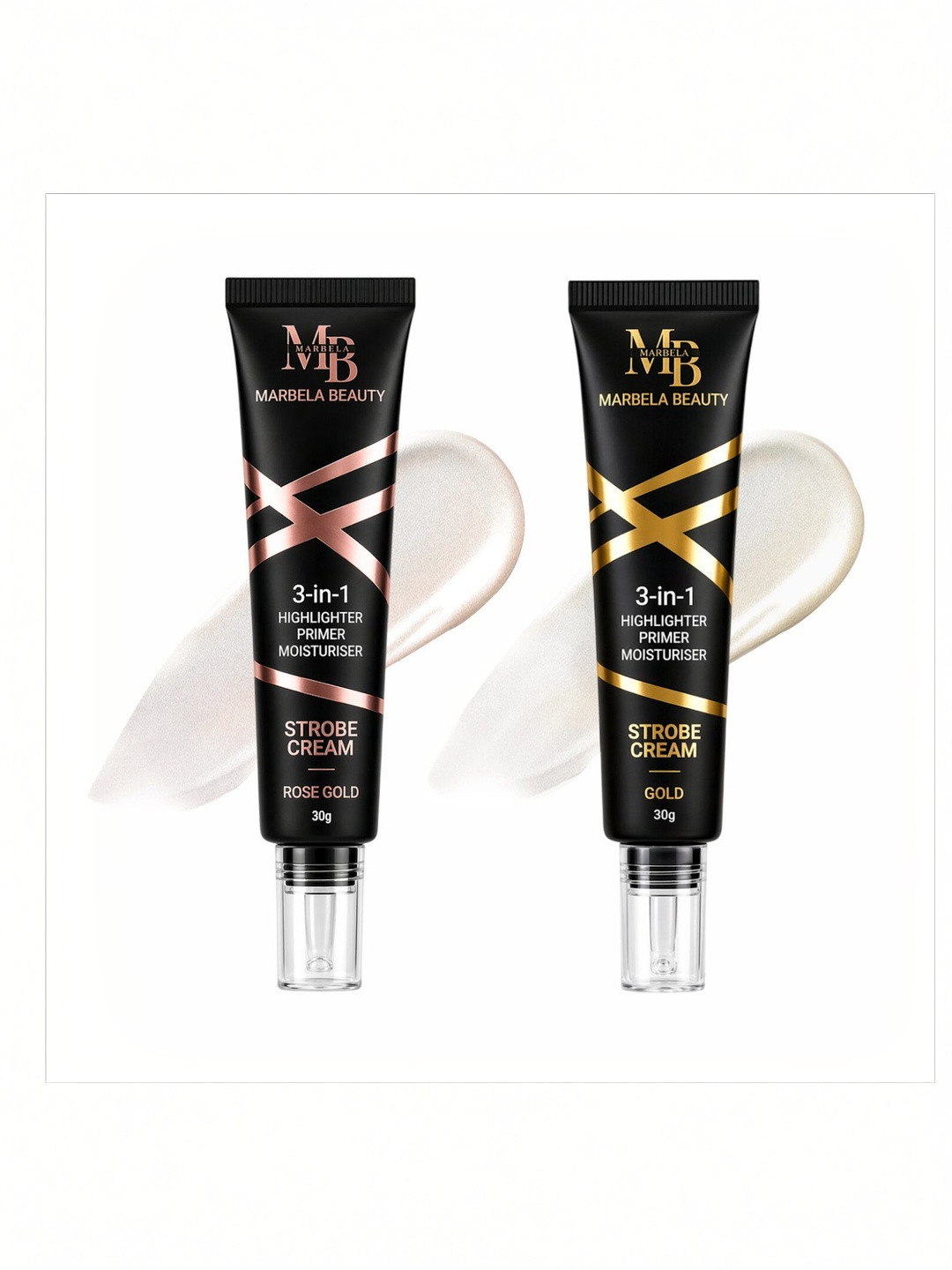 Marbela Set of 2 Strobe Cream For Face - 30 g Each - Rose Gold & Gold