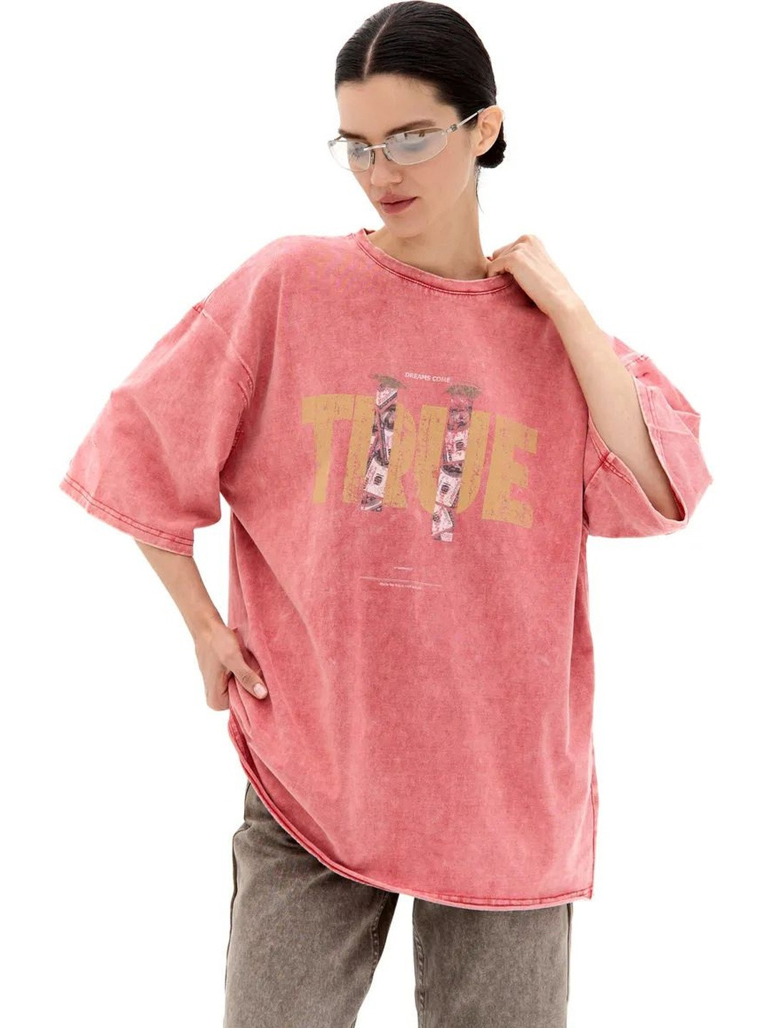 StyleCast x Revolte Women Typography Printed Oversized Raw Edge Cotton T-shirt