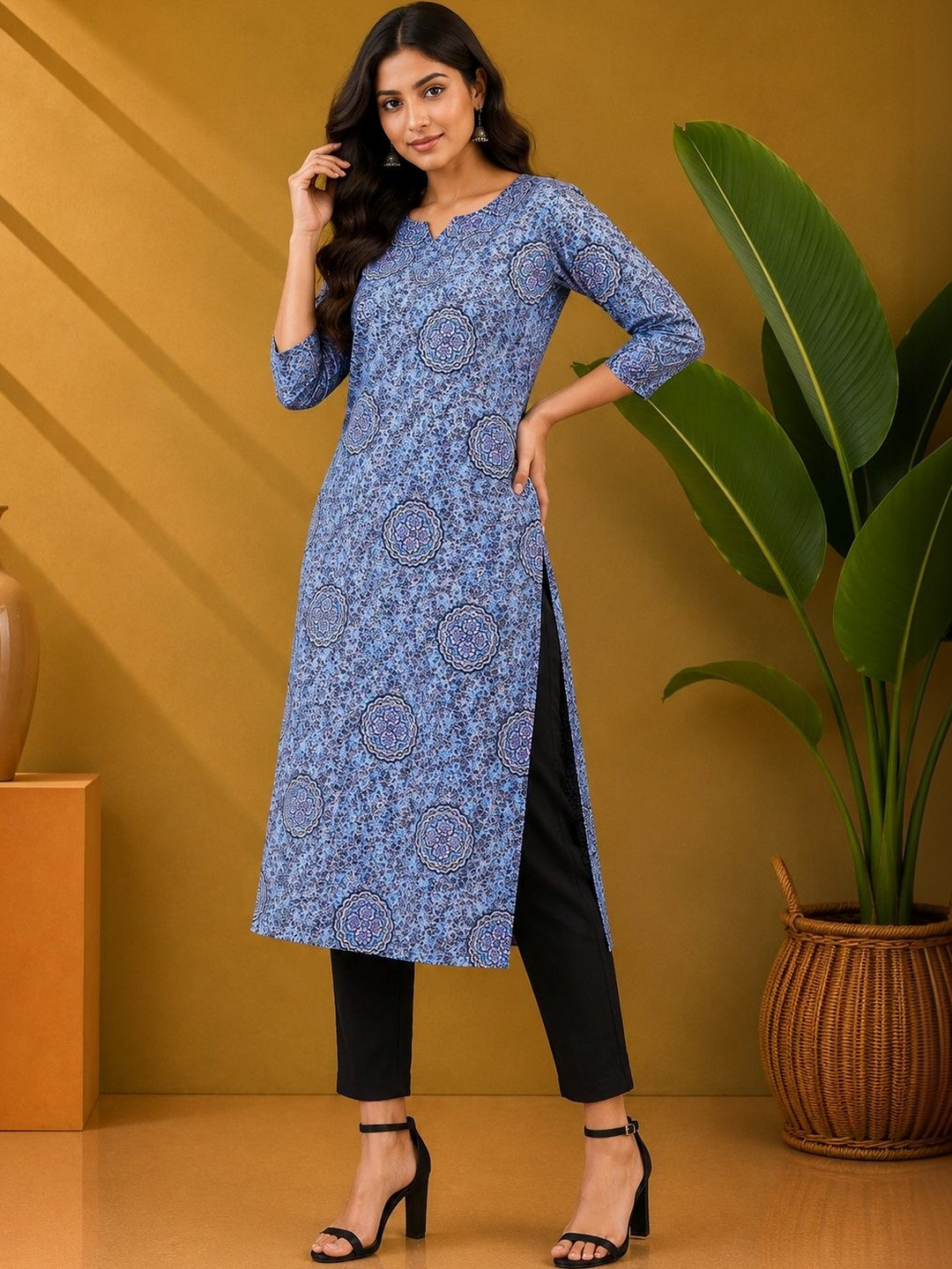 JANKHANA Women Ethnic Motifs Printed Indie Prints Crepe Kurta