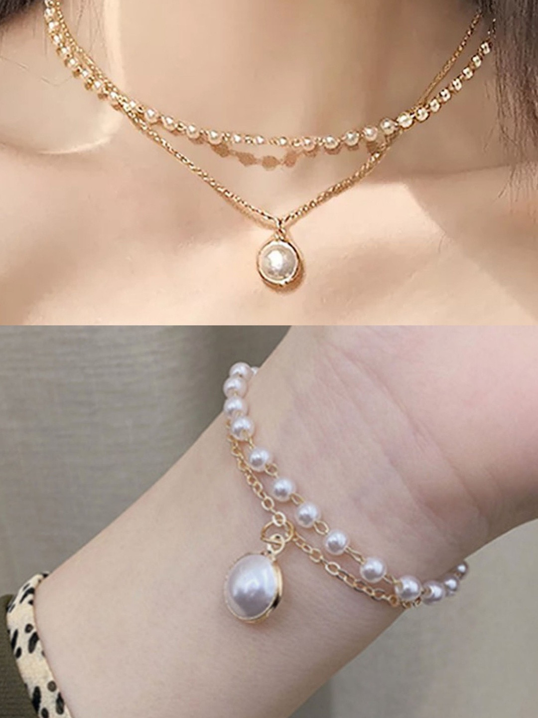 Zaphariq Gold-Plated Pearl Necklace and Bracelet
