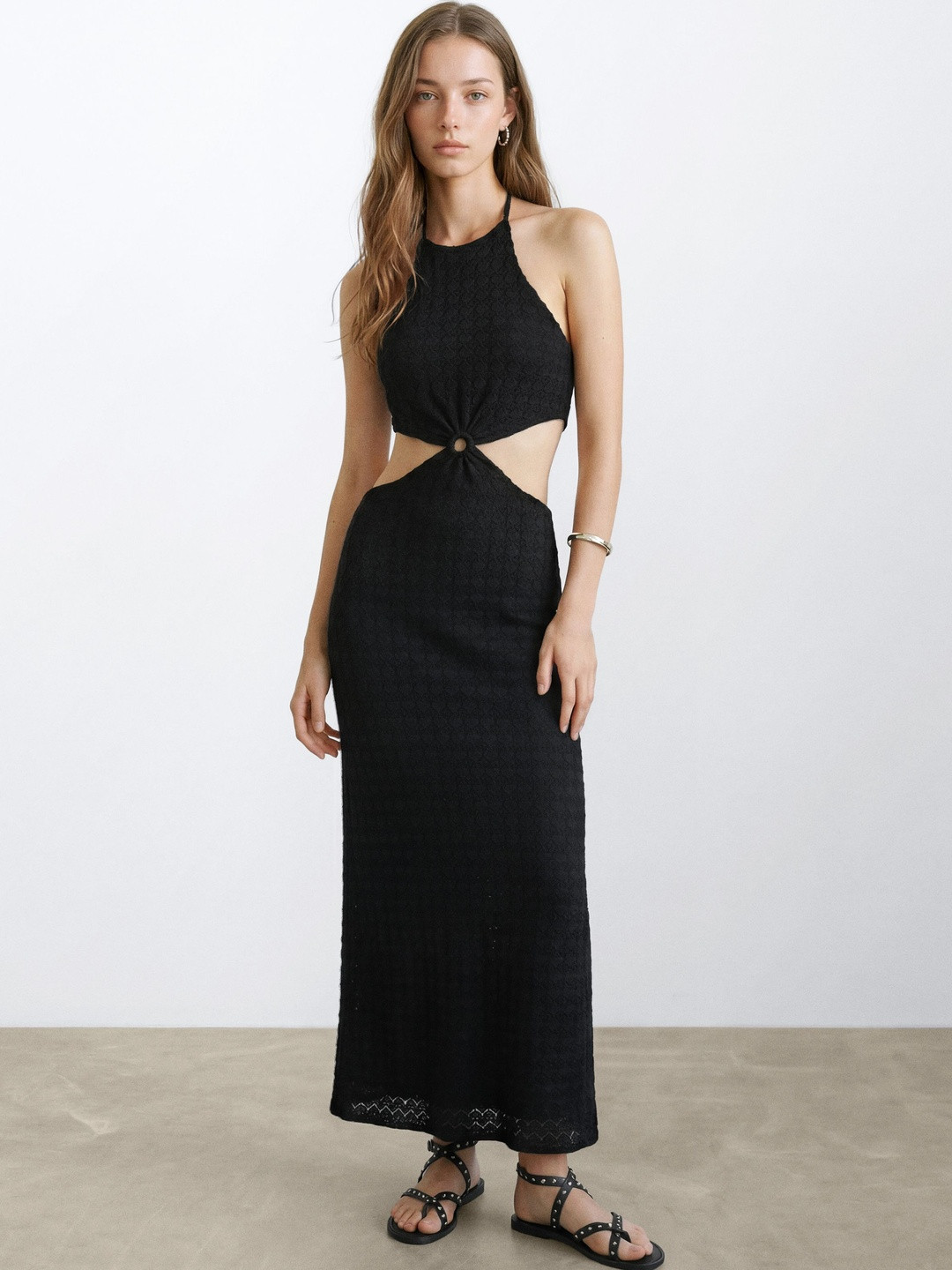 Mango MNG Tie-Up Neck Maxi Dress