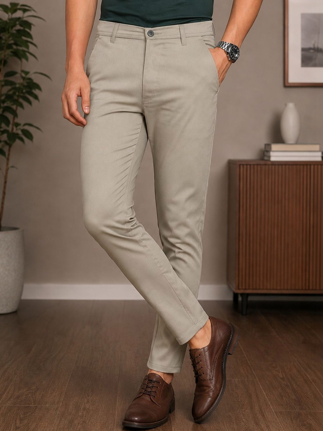 R.Code by The Roadster Life Co. Men Cotton Slim Fit Chinos Trousers