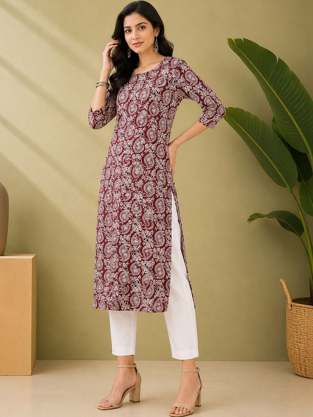 JANKHANA Women Paisley Printed Indie Prints Crepe Kurta