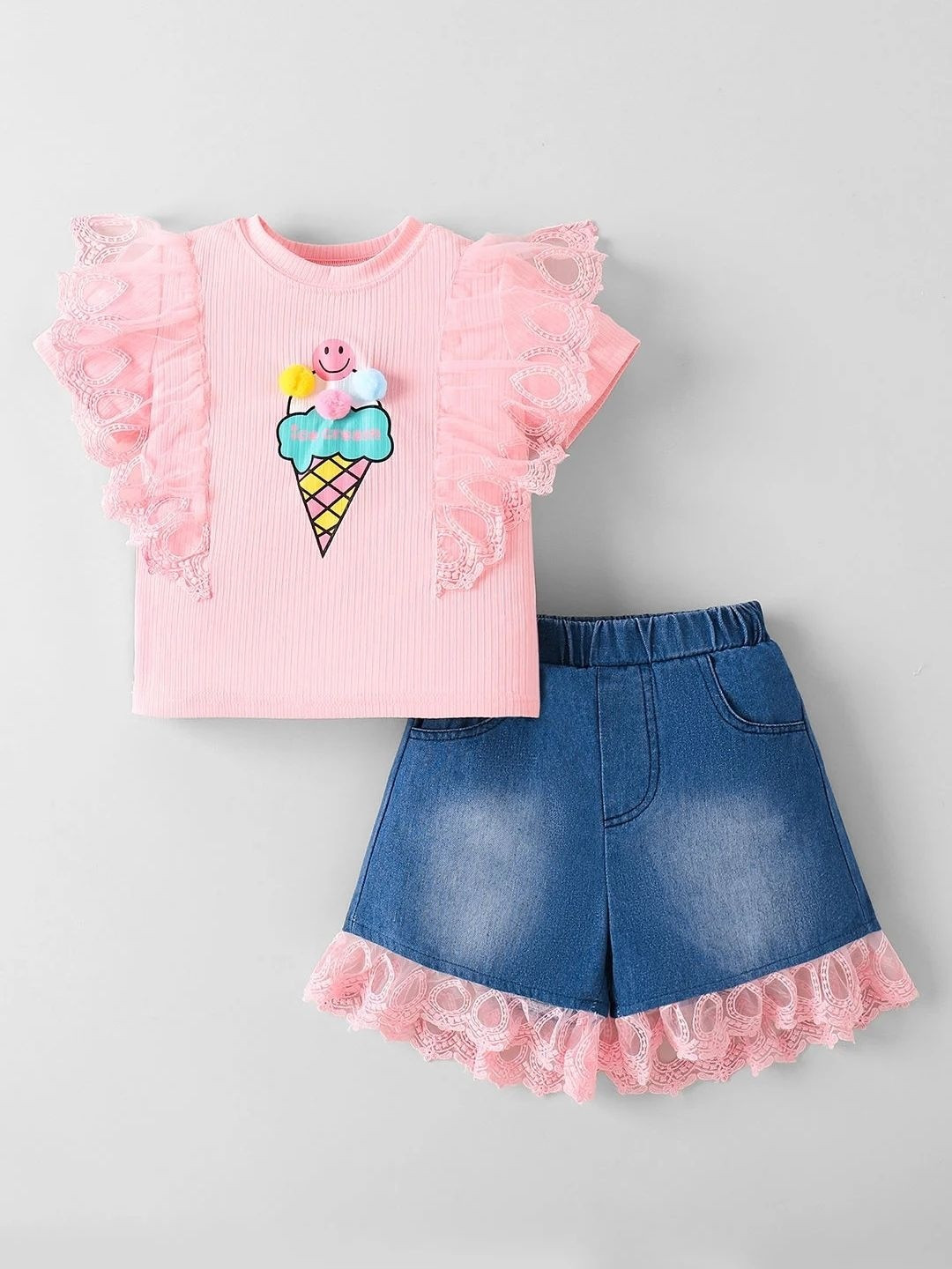 Hopscotch Ruffled Ice Cream Applique Short Set