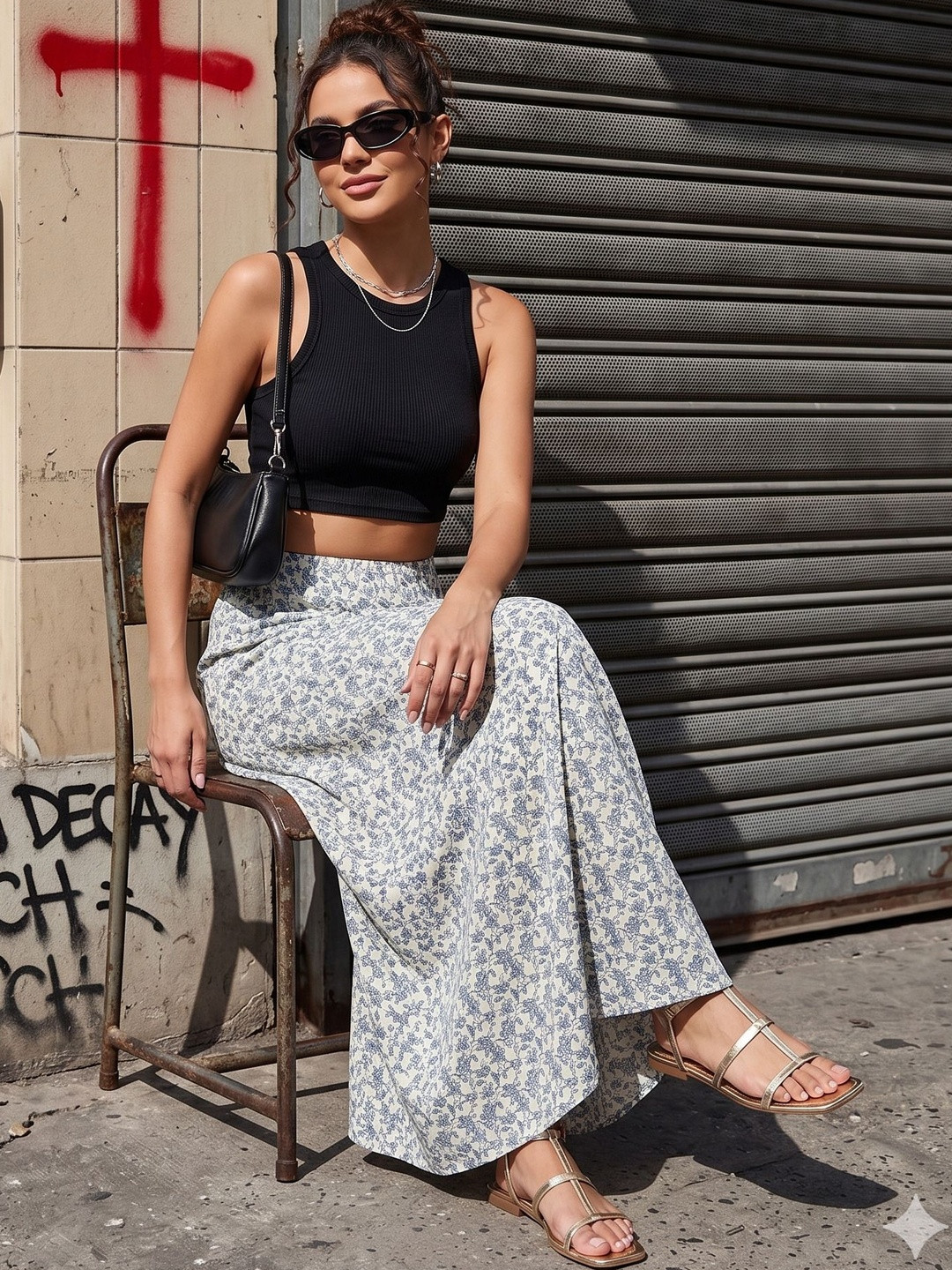 STRV Women Cotton Floral Micro or Ditsy Print Maxi A-Line Skirt
