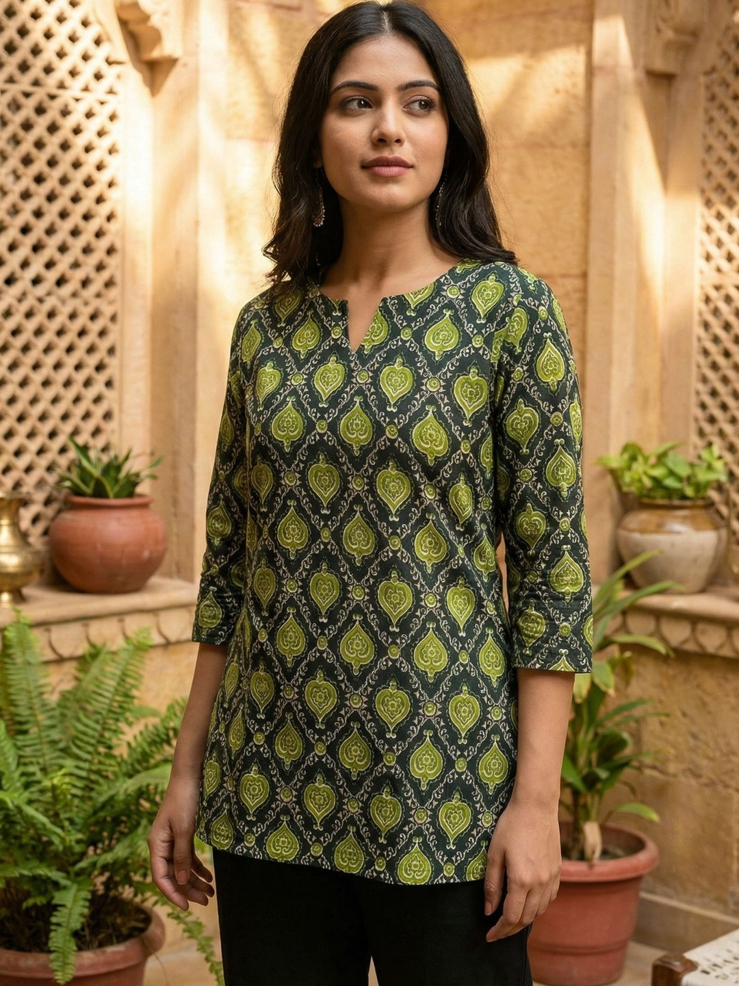 JANKHANA Selection Of 2 Ethnic Motifs Printed V-Neck Kurtis