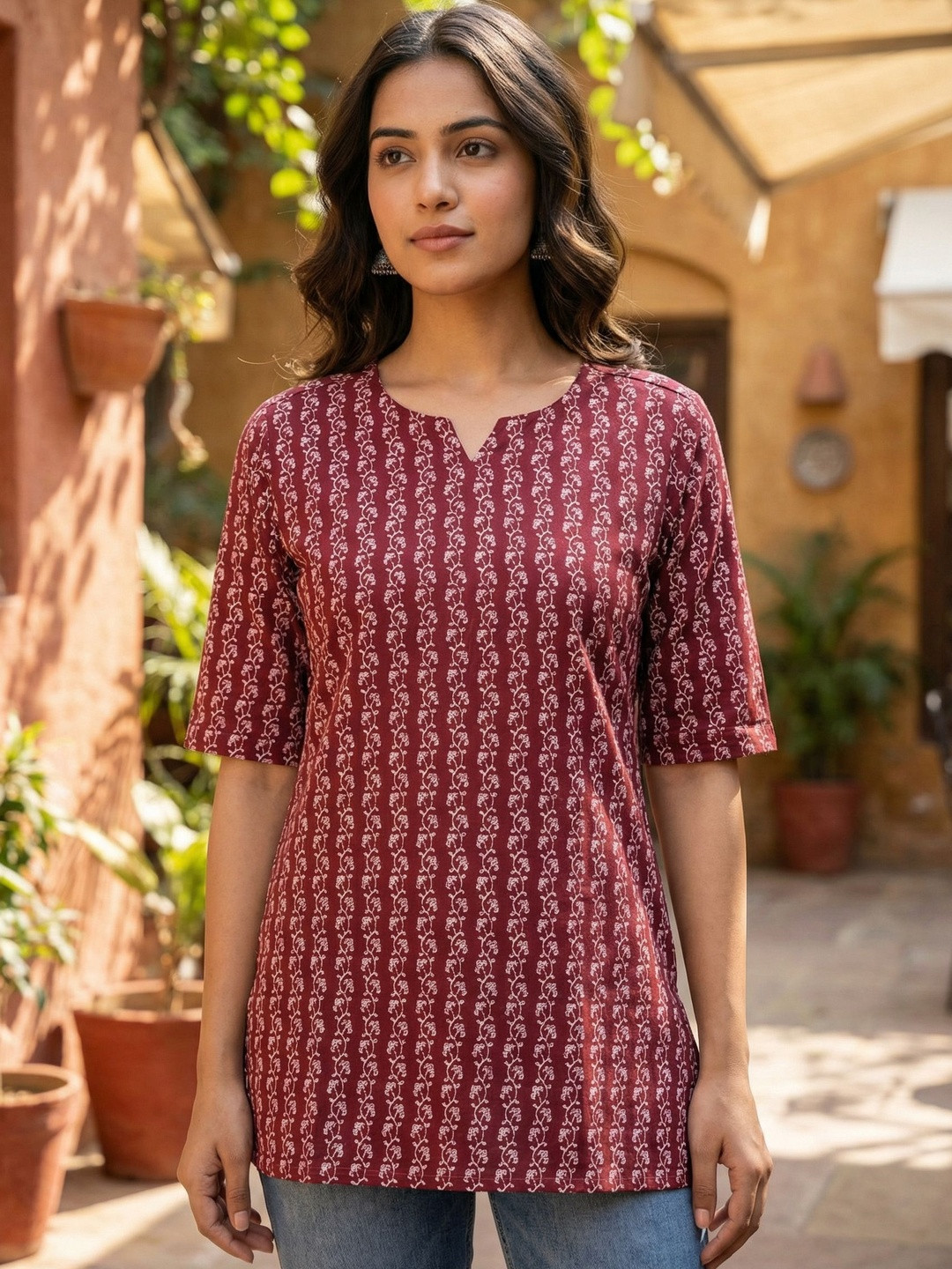 JANKHANA Selection Of 2 Ethnic Motifs Printed Notch Neck Kurti