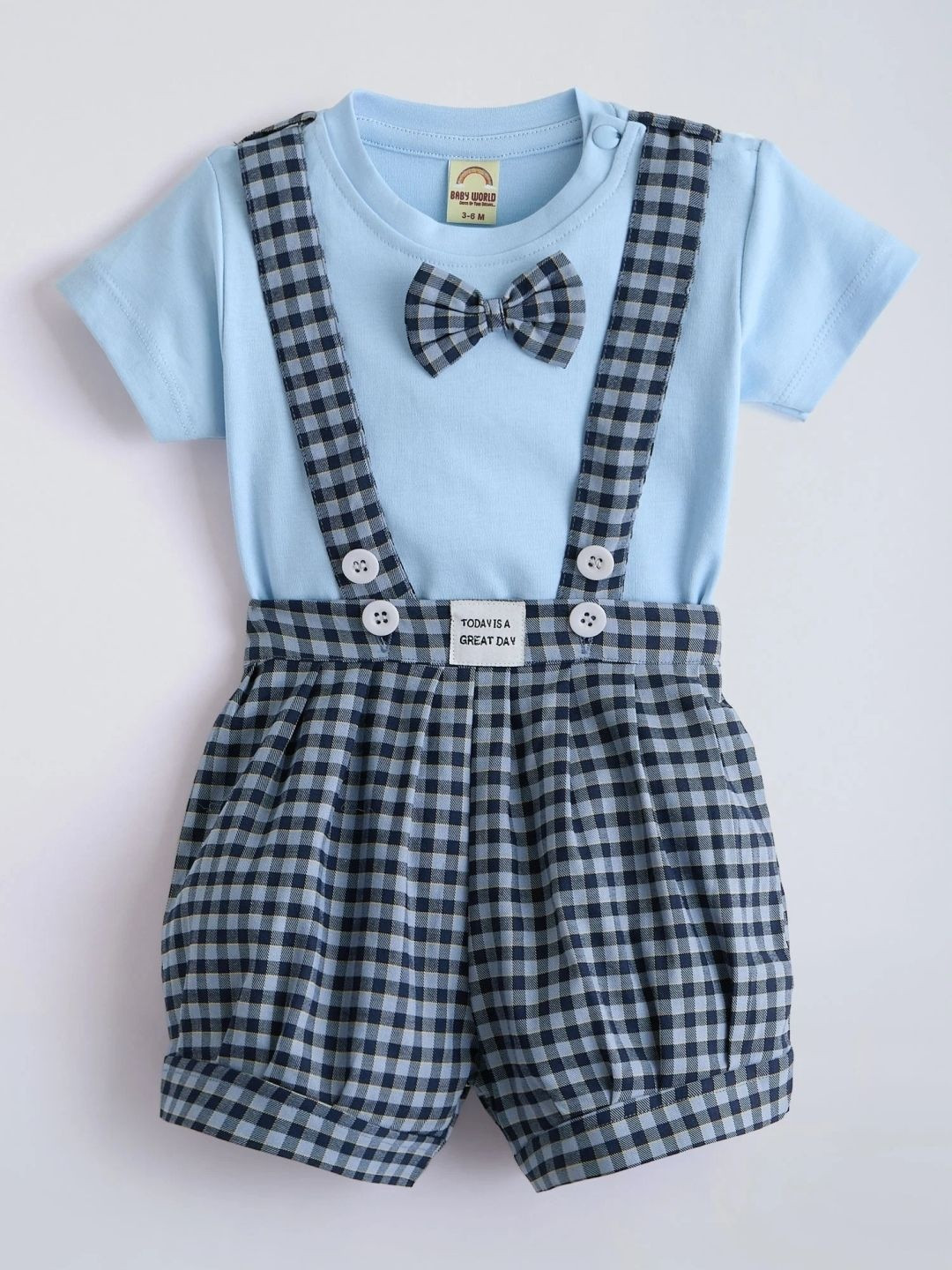 Hopscotch Bow Applique Checkered Short Set