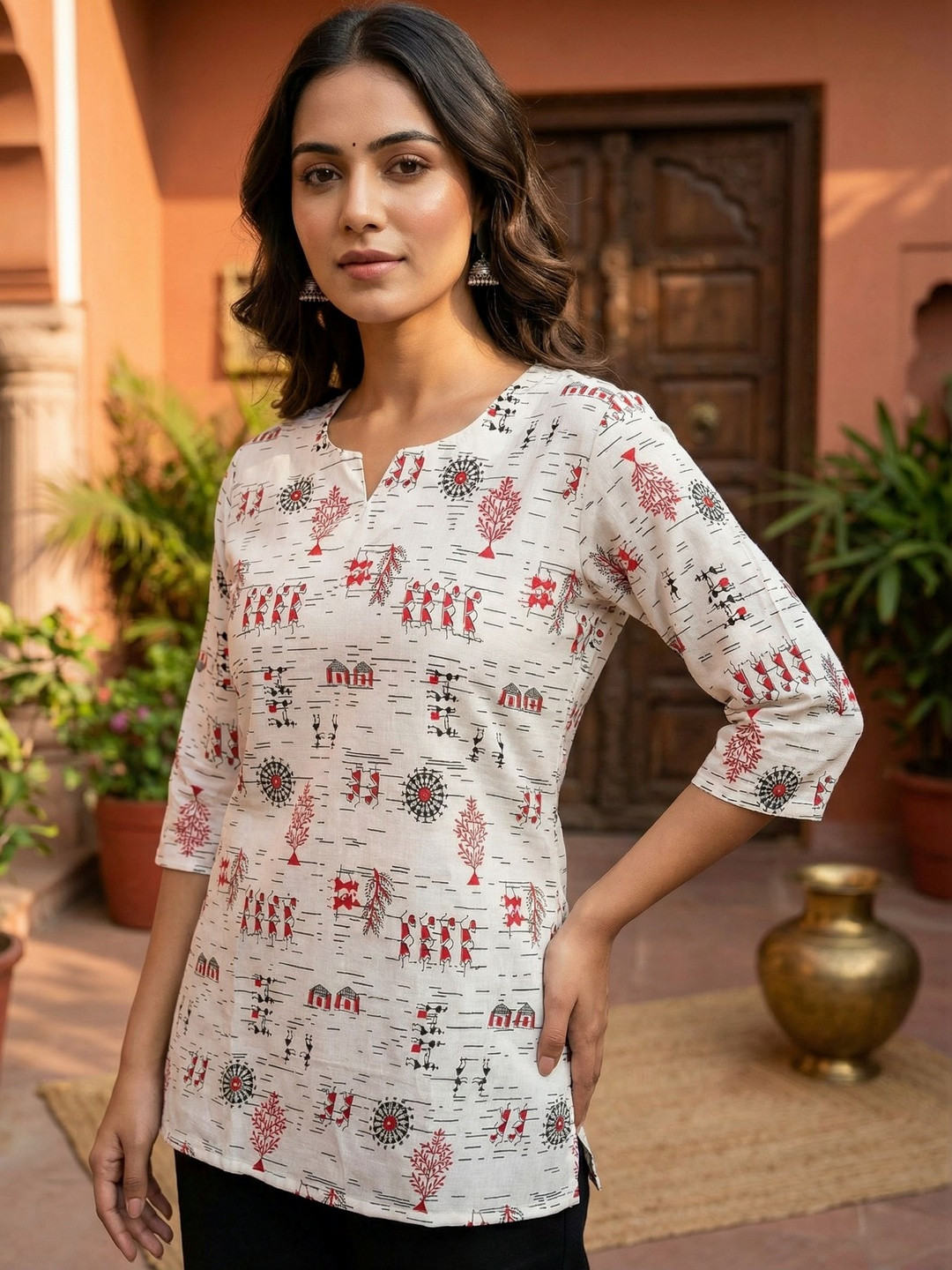 JANKHI Ethnic Motifs Printed V-Neck Kurti