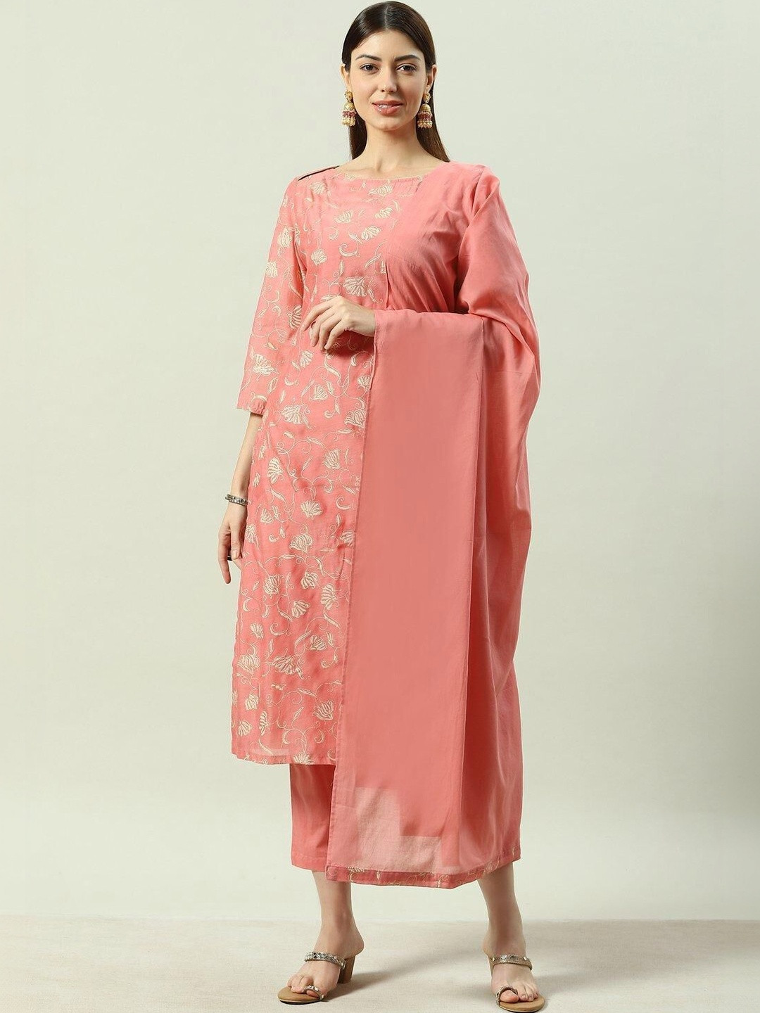 Biba Women Ethnic Motifs Embroidered Regular Thread Work Kurta with Trousers & With Dupatta