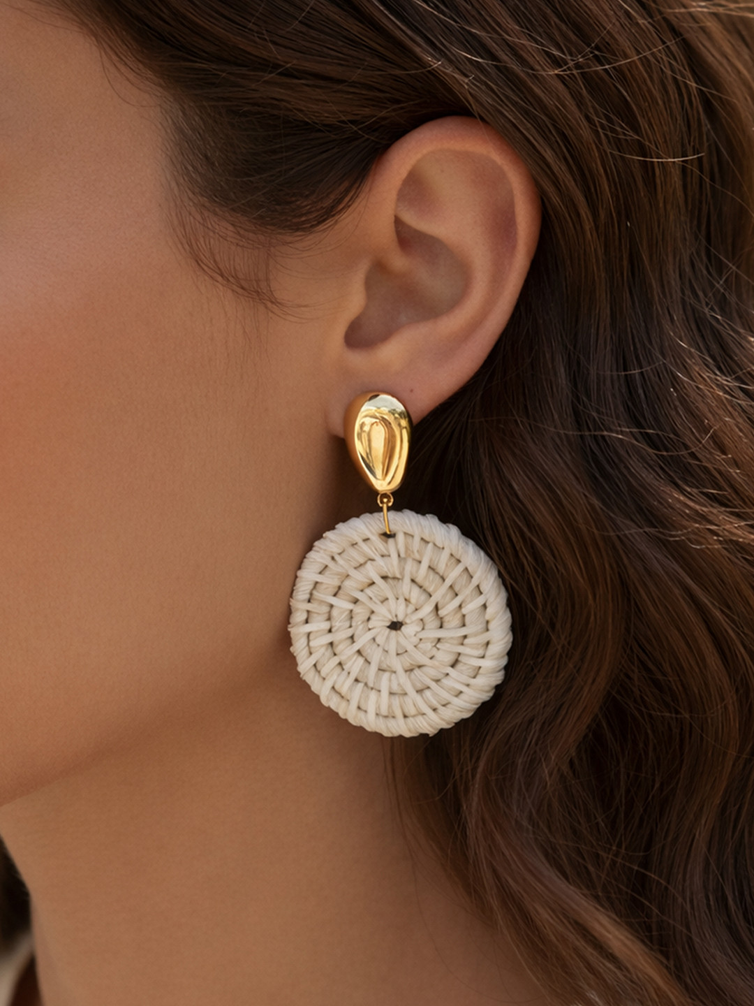 ARTKLIM Weave Wooden Circular Drop Earrings