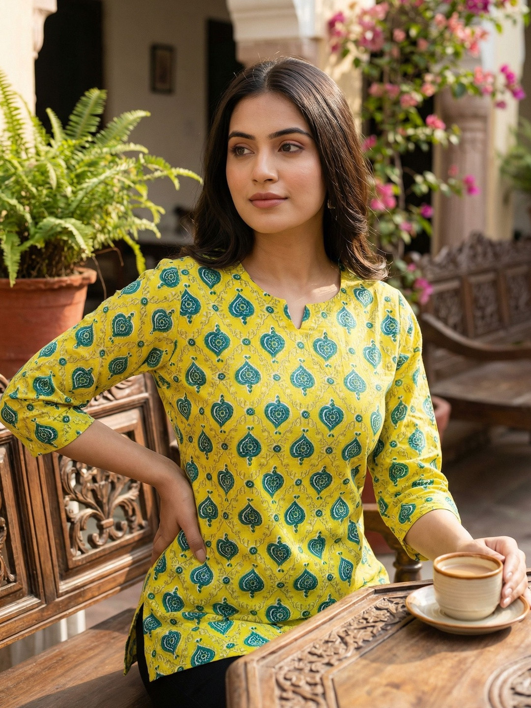 JANKHANA Selection Of 2 Ethnic Motifs Printed V-Neck Kurtis