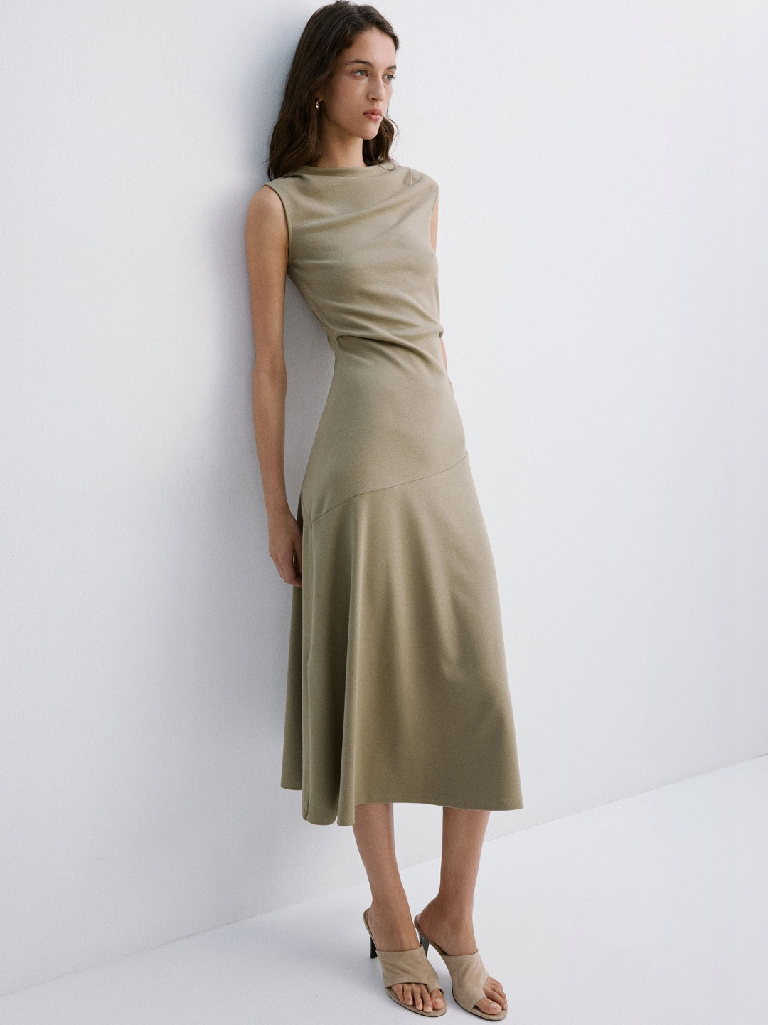 MANGO Pleated Detailed A-Line Midi Dress