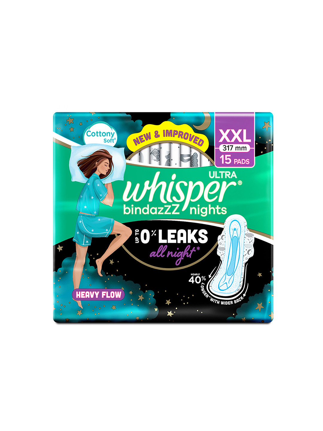 Whisper Ultra Bindazzz Nights XXL Sanitary Pads - 15 Pads