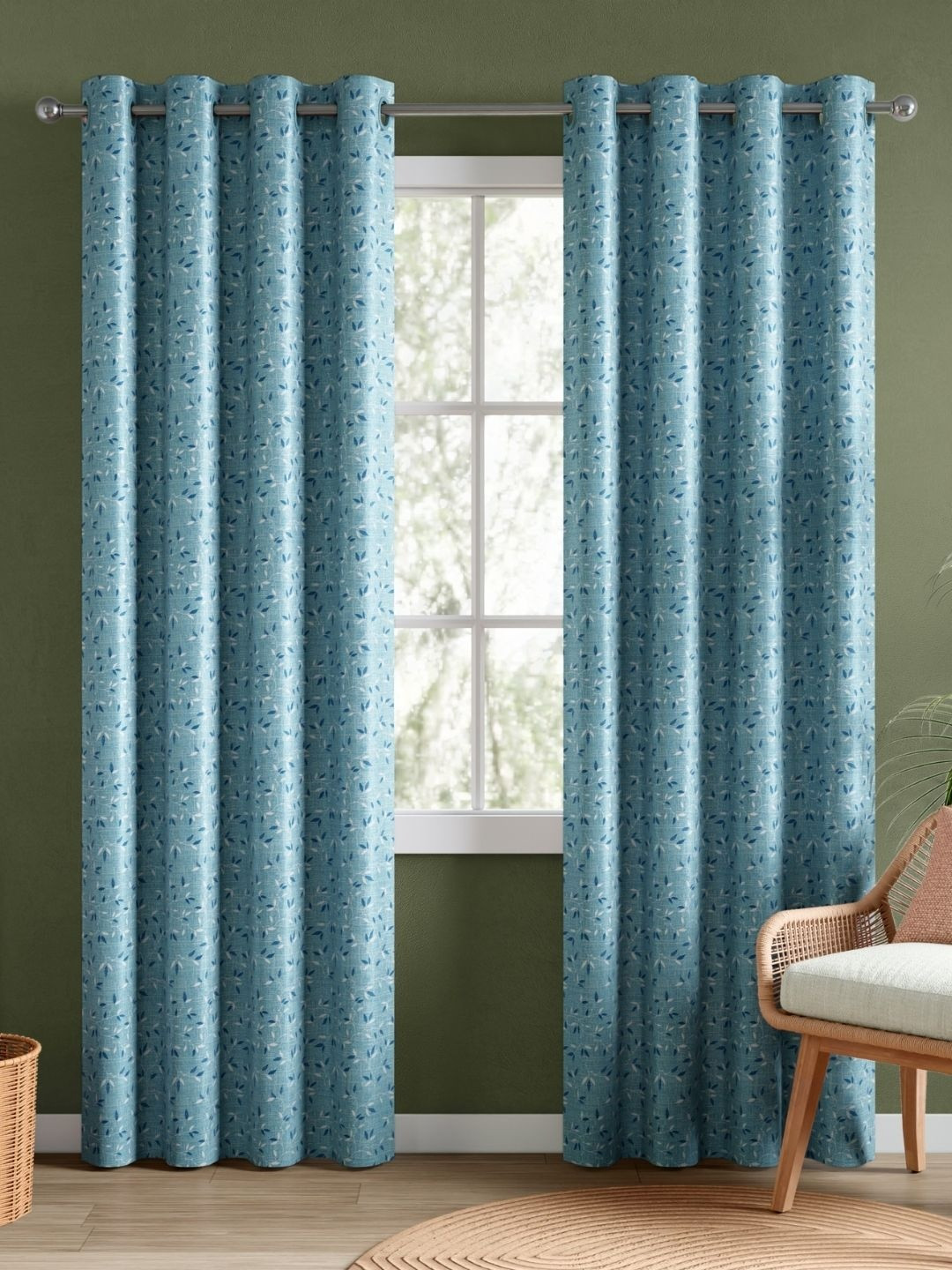 RIVERMOOR Blue Set of 2 Floral Door Curtain