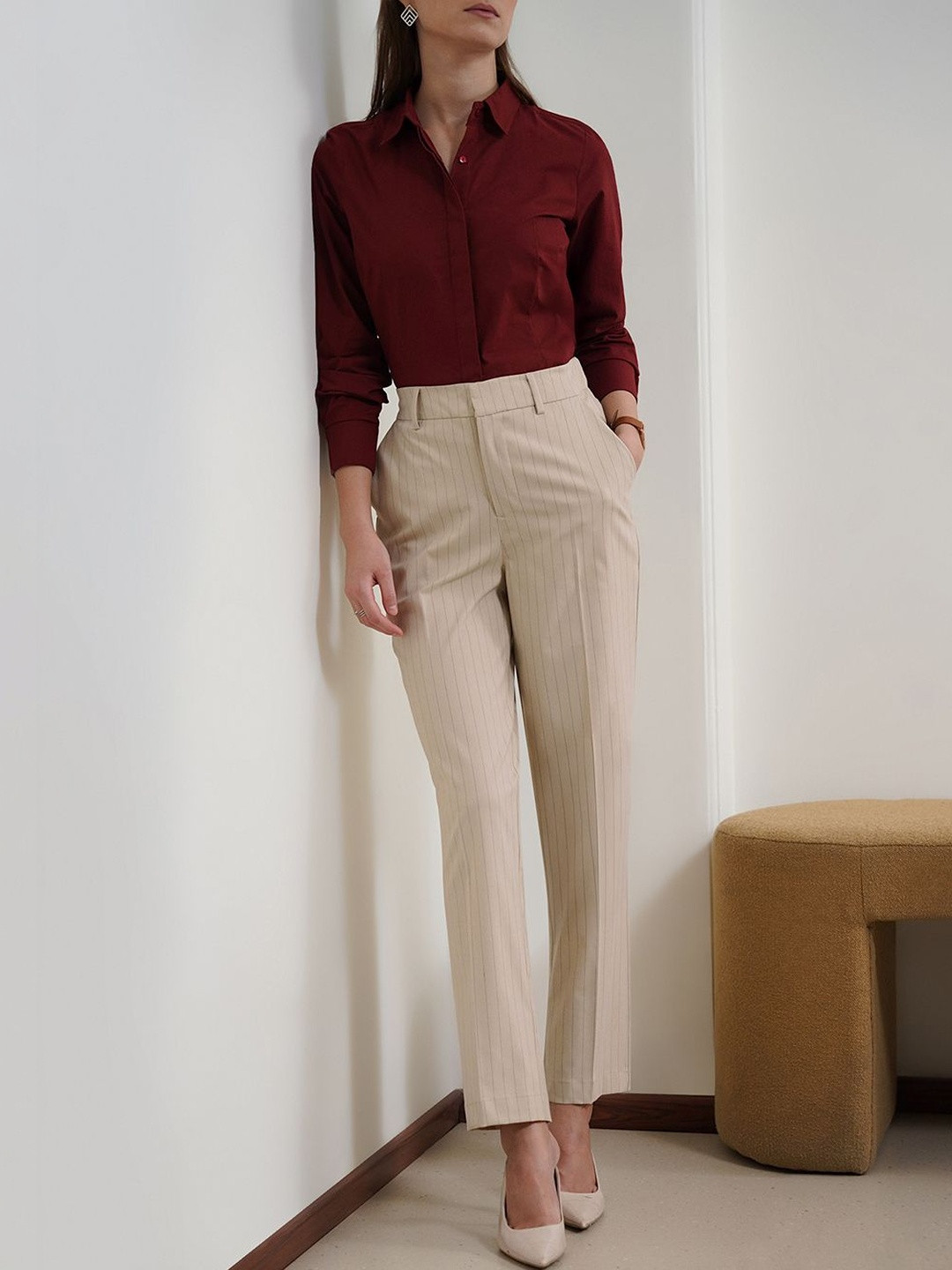 FABLE STREET Tailored Straight Fit High Rise Trousers