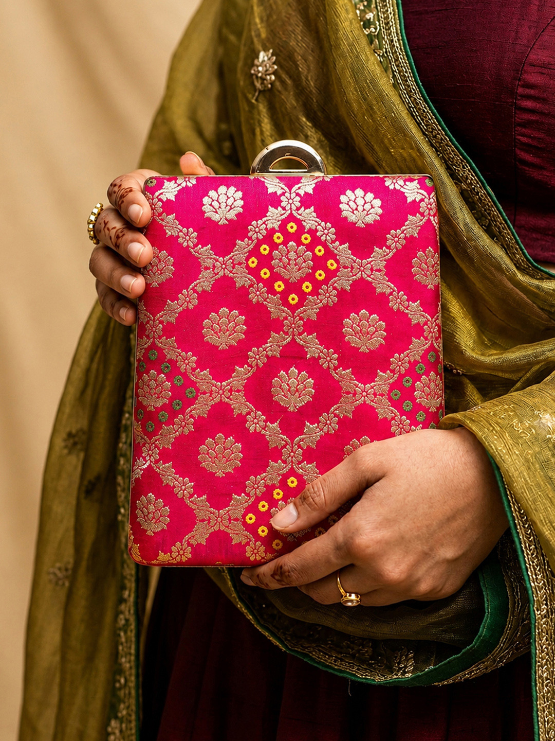 ARTKLIM Embroidered Brocade Box Clutch