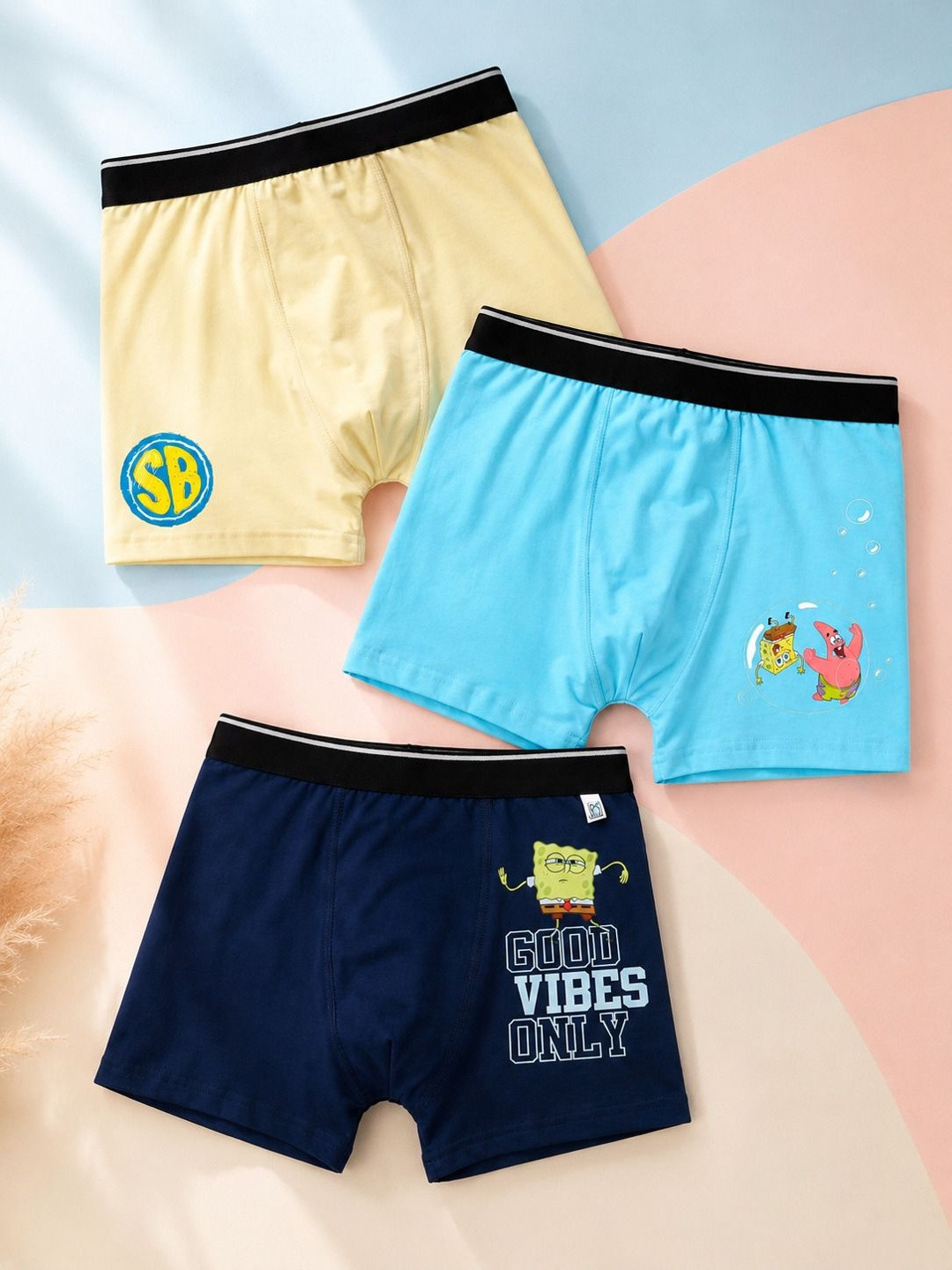 Button Bear Boys Pack of 3 Cotton Sponge Bob Printed Trunks